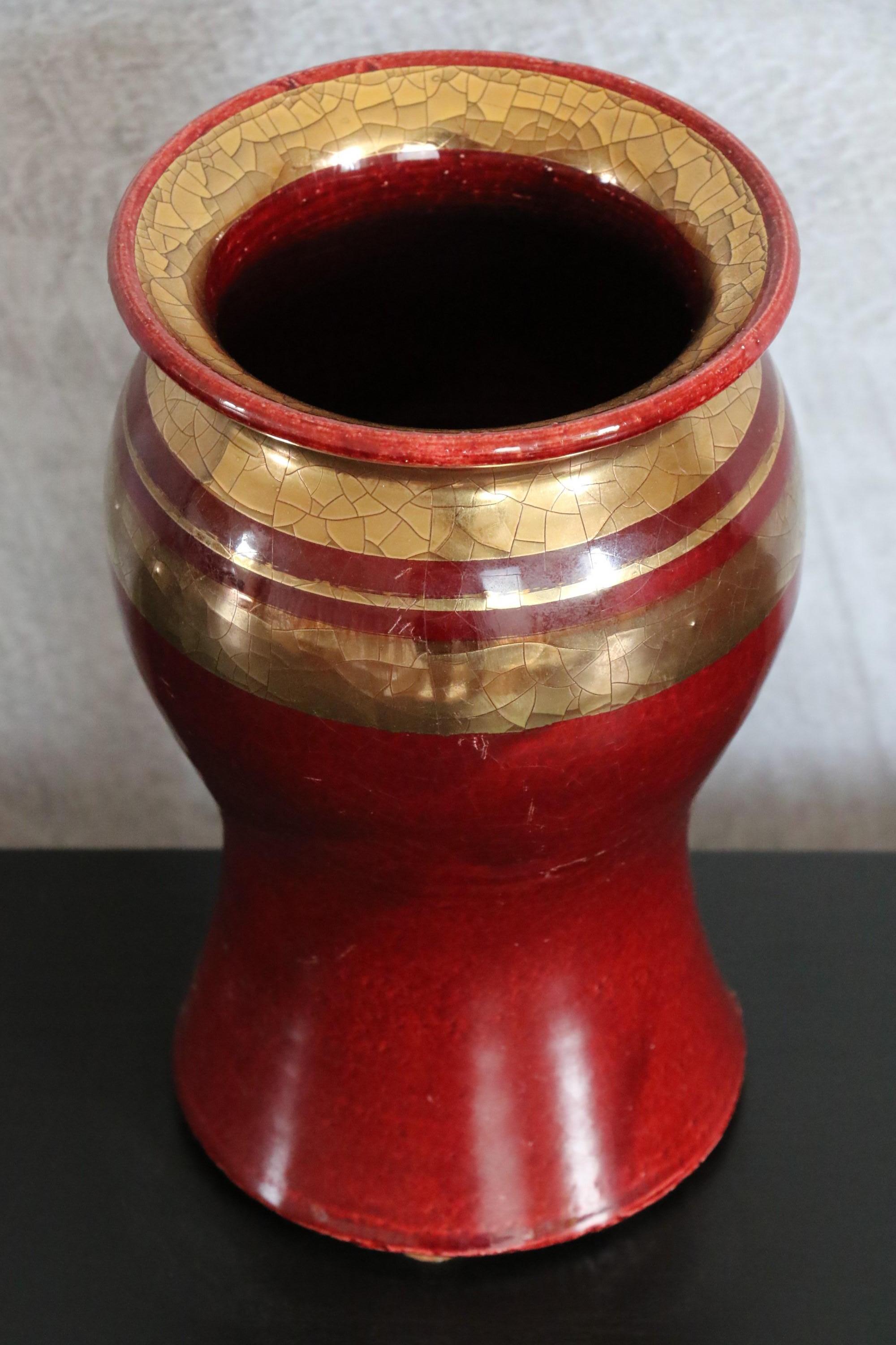 French Ceramic Red and Golden Vase by Georges Pelletier, Signed, 1970s For Sale 3