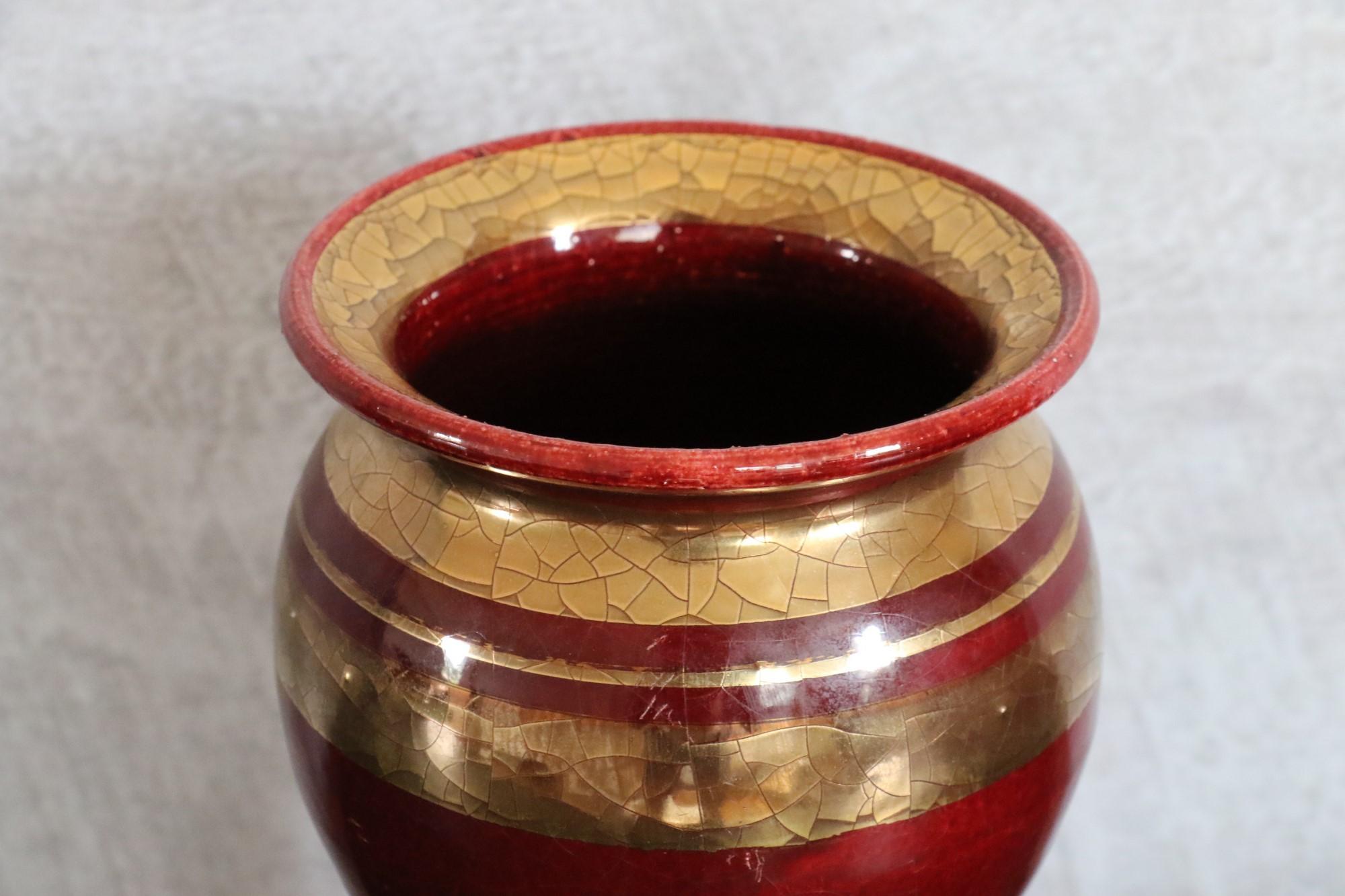 French Ceramic Red and Golden Vase by Georges Pelletier, Signed, 1970s For Sale 4