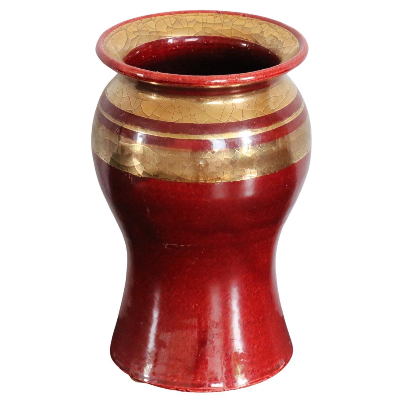 French Ceramic Red and Golden Vase by Georges Pelletier, Signed, 1970s For Sale