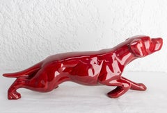 French Ceramic Red Statue English Setter on the Prowl Saint Clément Style c 1960