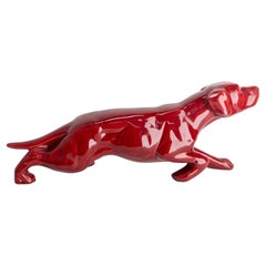 French Ceramic Red Statue English Setter on the Prowl Saint Clément Style c 1960