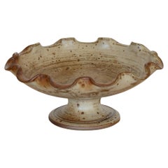 Retro French Ceramic Scalloped Pedestal  Bowl