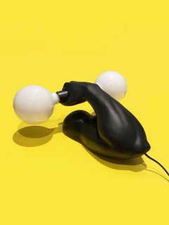 French Ceramic Sconce Depicting Muscular Arm with Dumbbell by J.C. Peiré, 1980s