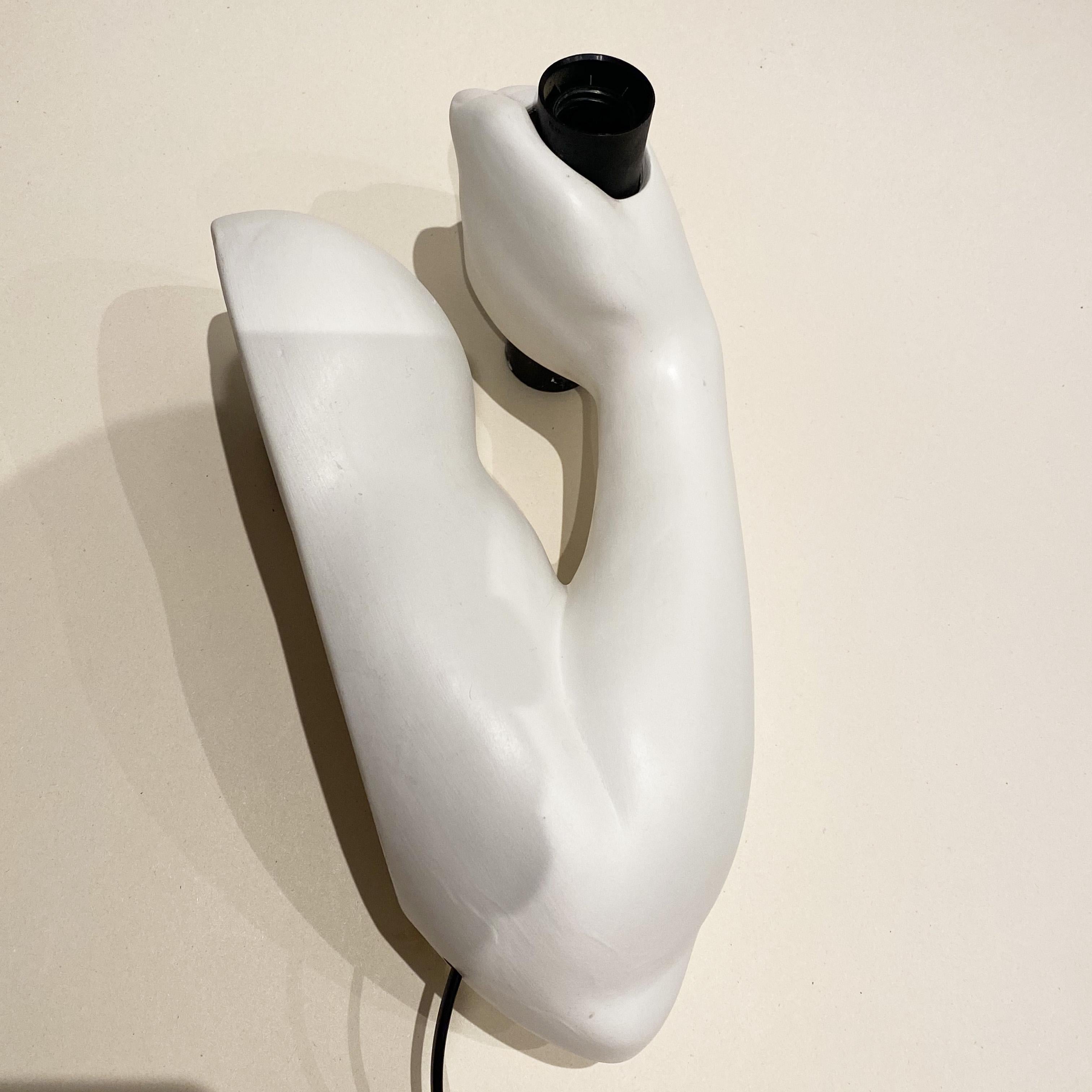 French Ceramic Sconce Depicting Muscular Arm with Dumbbell by J.C. Peiré, 1980s 3