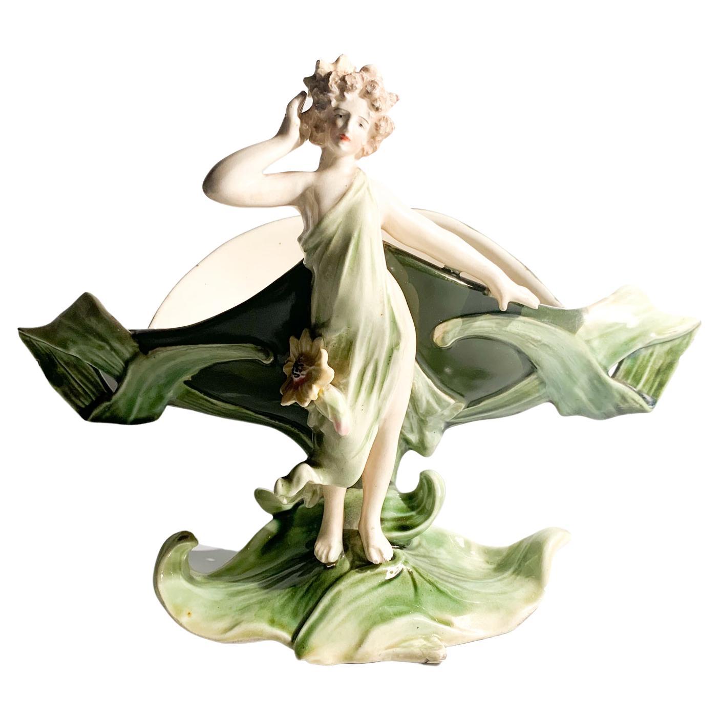 French Ceramic Sculpture of Lady Liberty with Early 20th Century Flower Holder For Sale