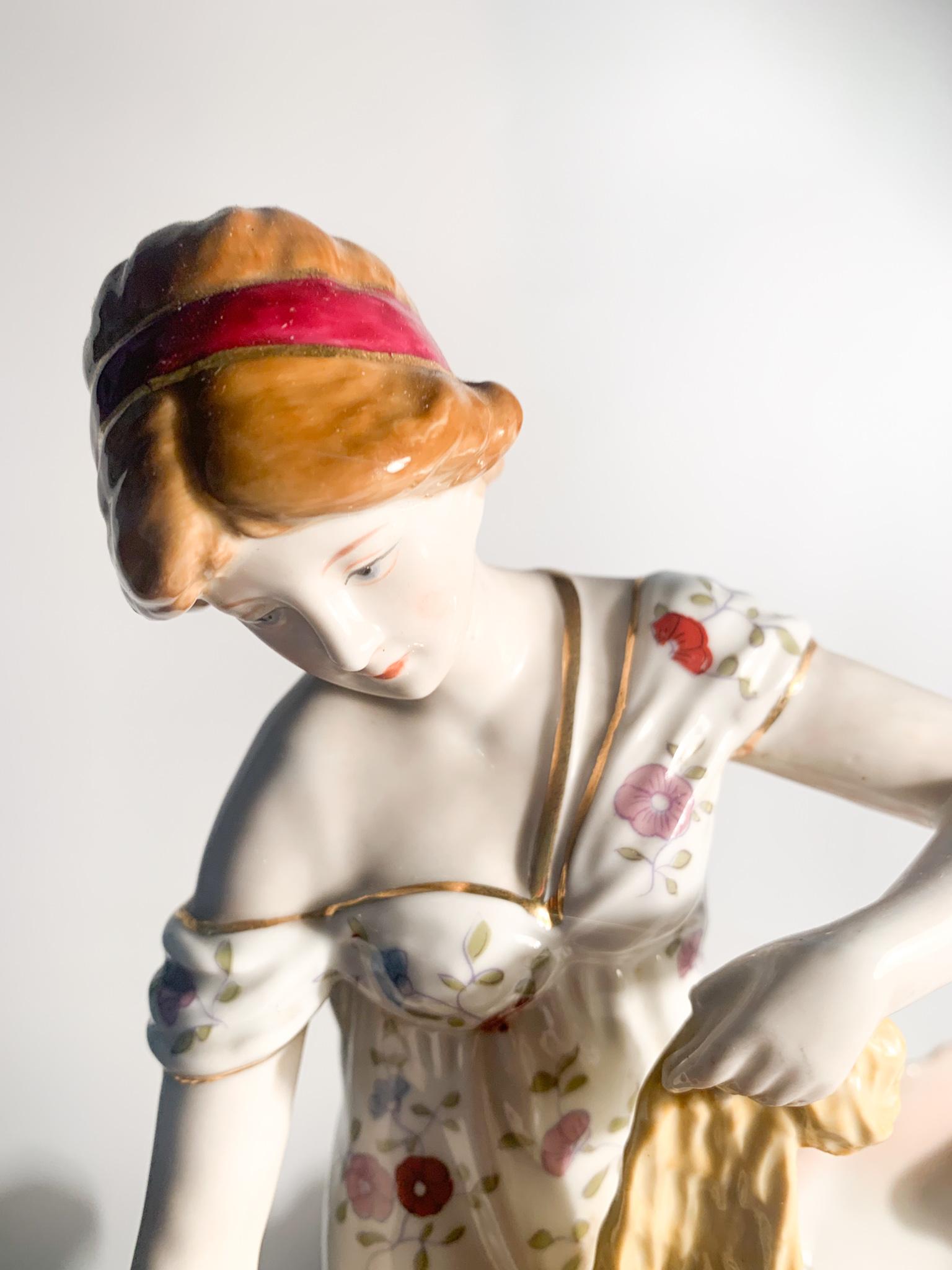 French Ceramic Sculpture of Lady with Baskets from the 1940s For Sale 11