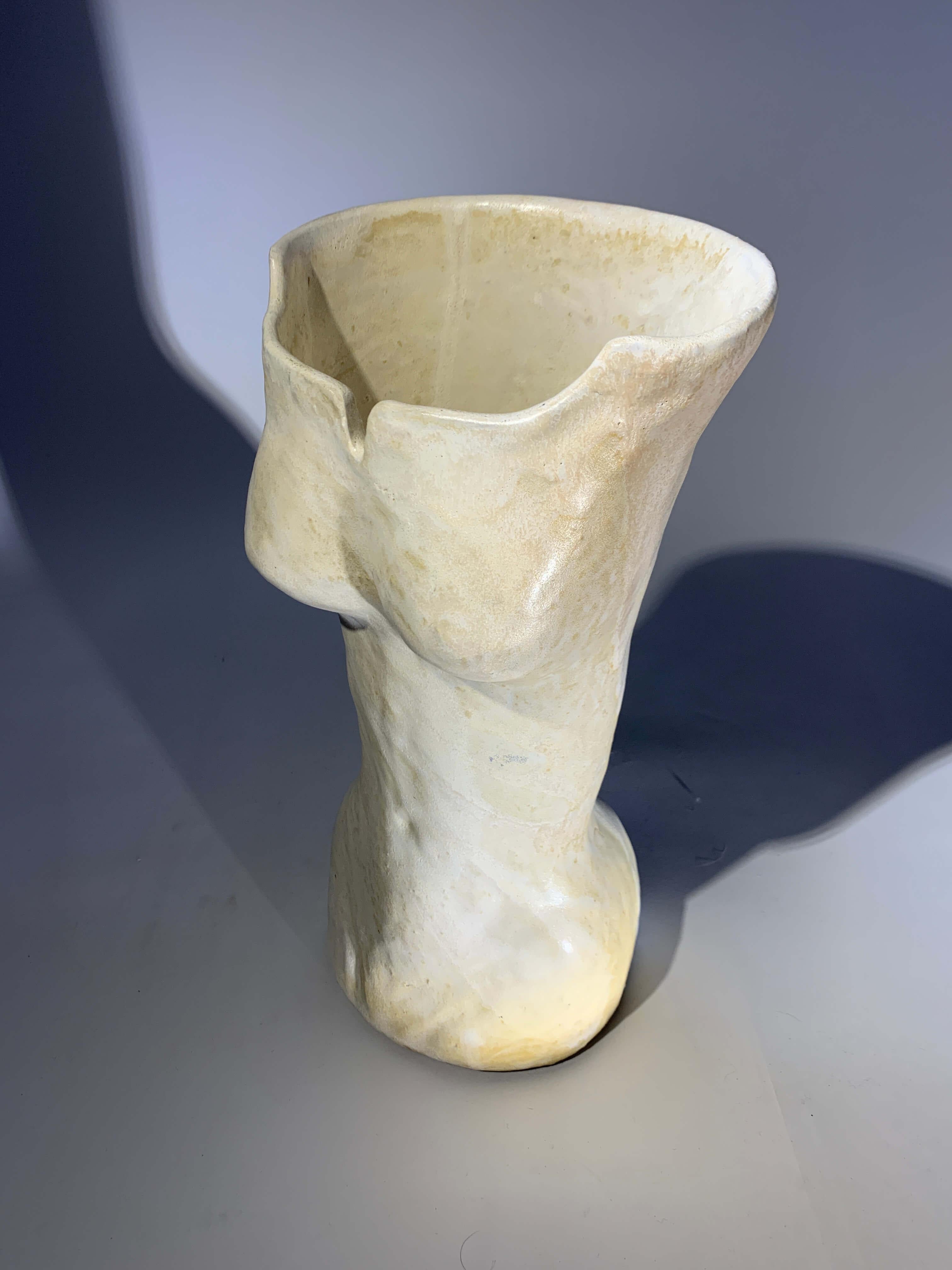 Hand-Carved French ceramic sculpture vase For Sale