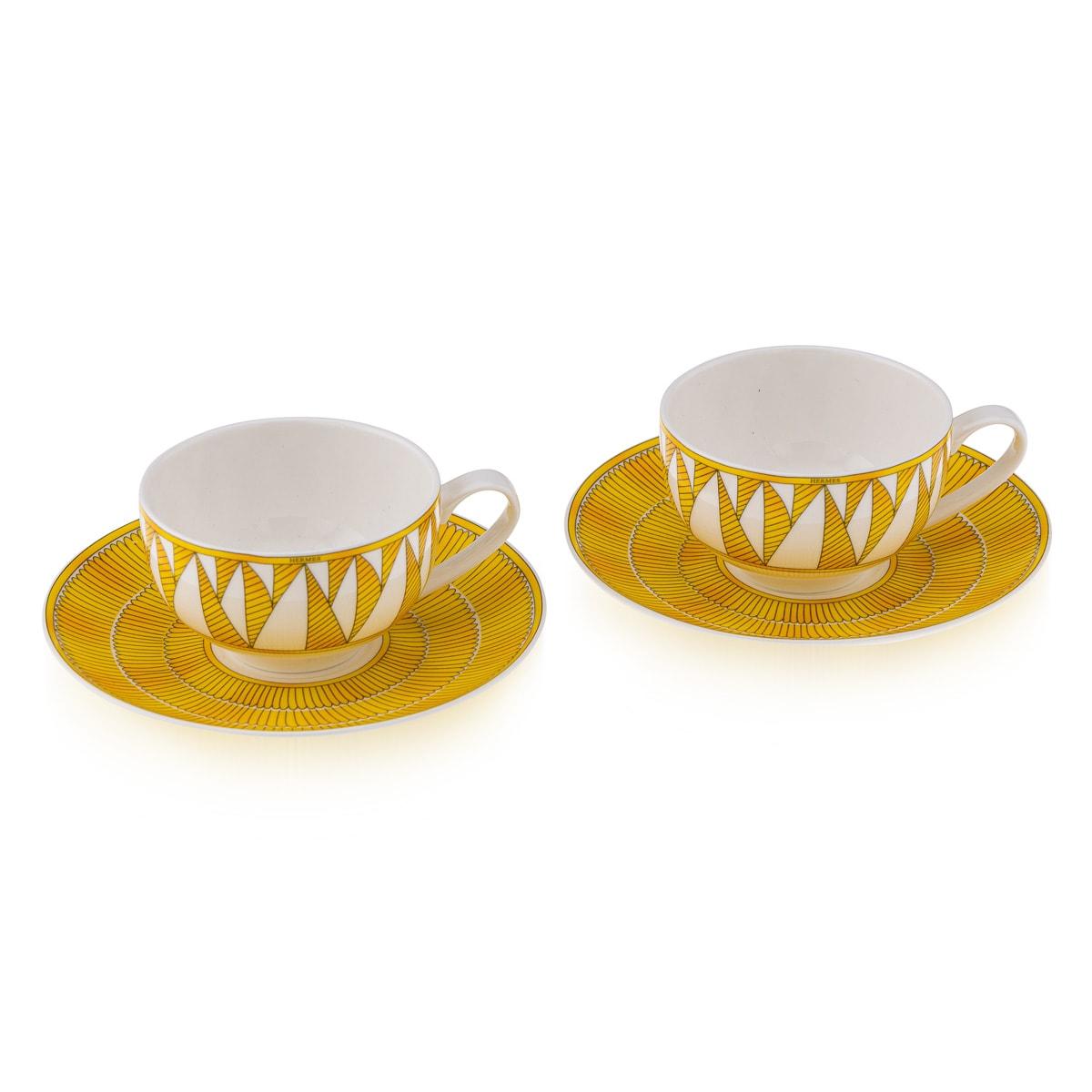 Other French Ceramic Soleil D'hermes Pair Of Breakfast Cups & Saucers By Hermes