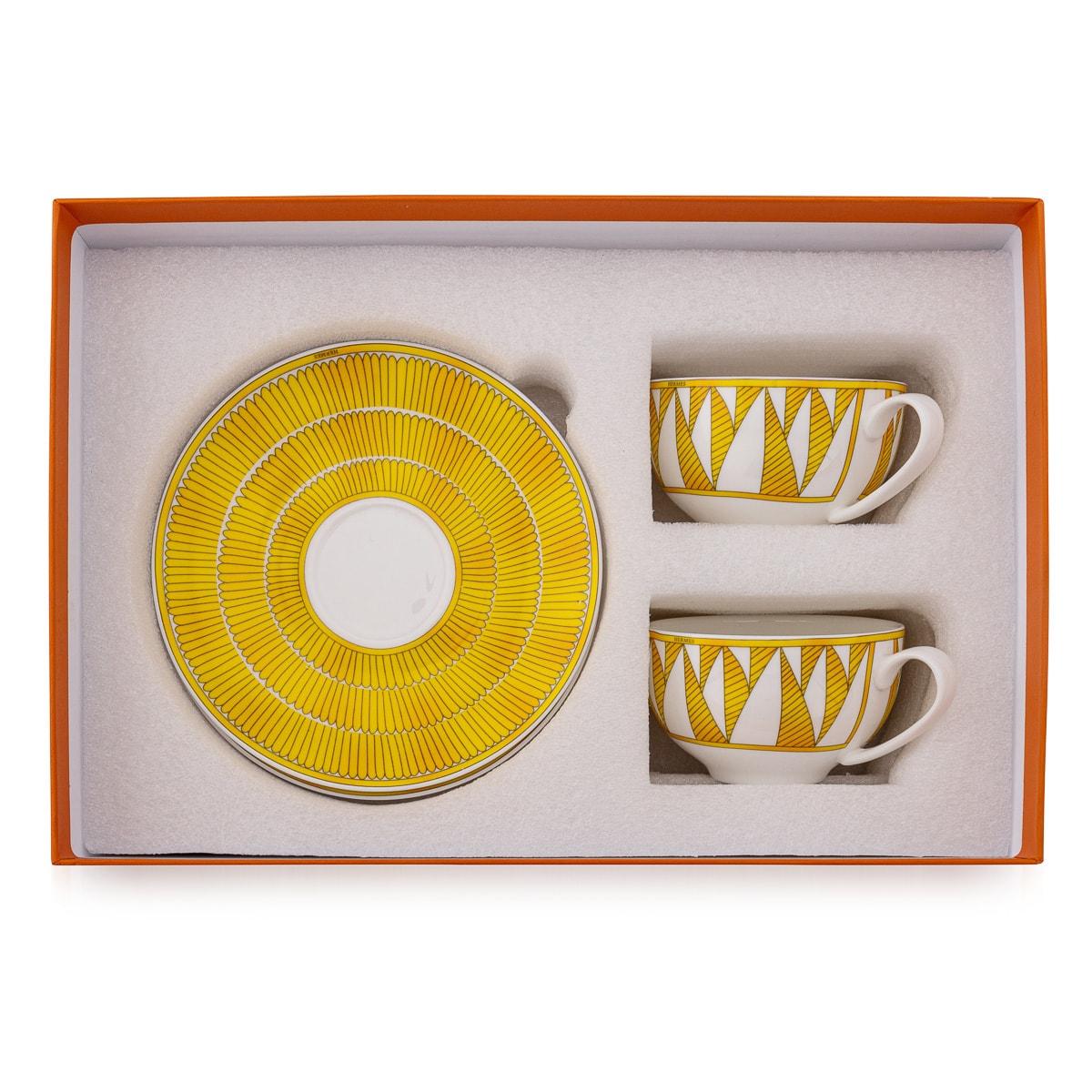 Contemporary French Ceramic Soleil D'hermes Pair Of Breakfast Cups & Saucers By Hermes