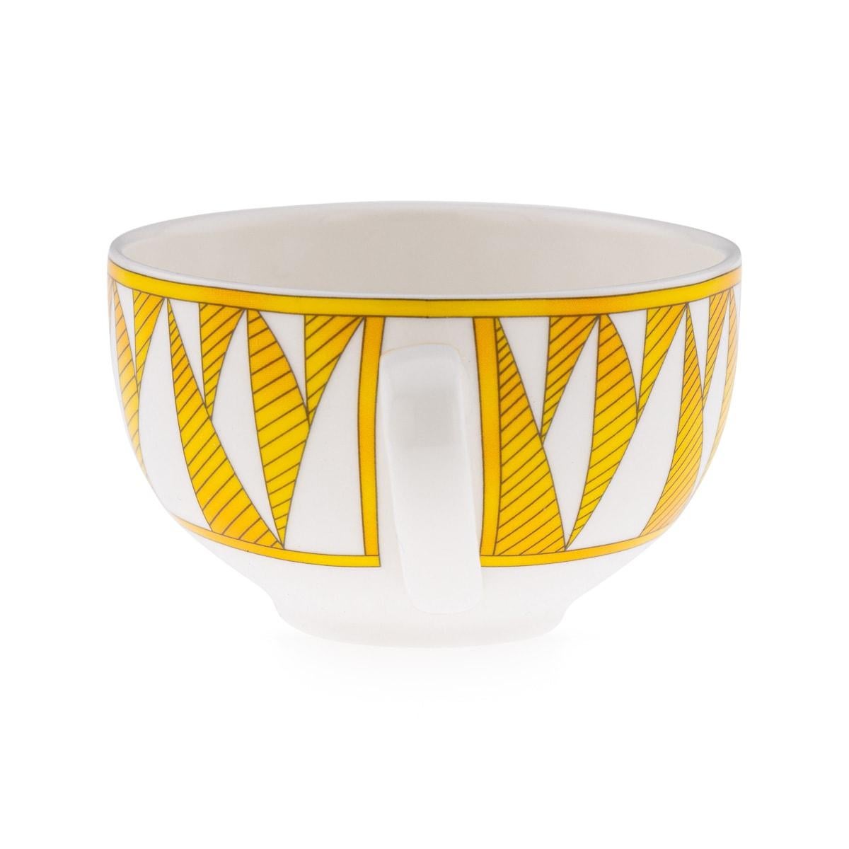 French Ceramic Soleil D'hermes Pair Of Breakfast Cups & Saucers By Hermes 2