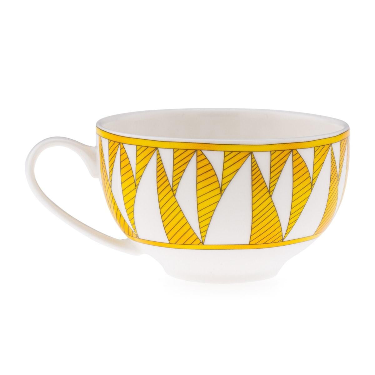 French Ceramic Soleil D'hermes Pair Of Breakfast Cups & Saucers By Hermes 3