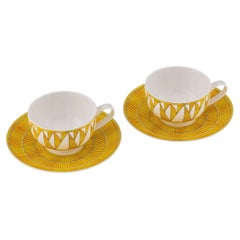 French Ceramic Soleil D'hermes Pair Of Breakfast Cups & Saucers By Hermes