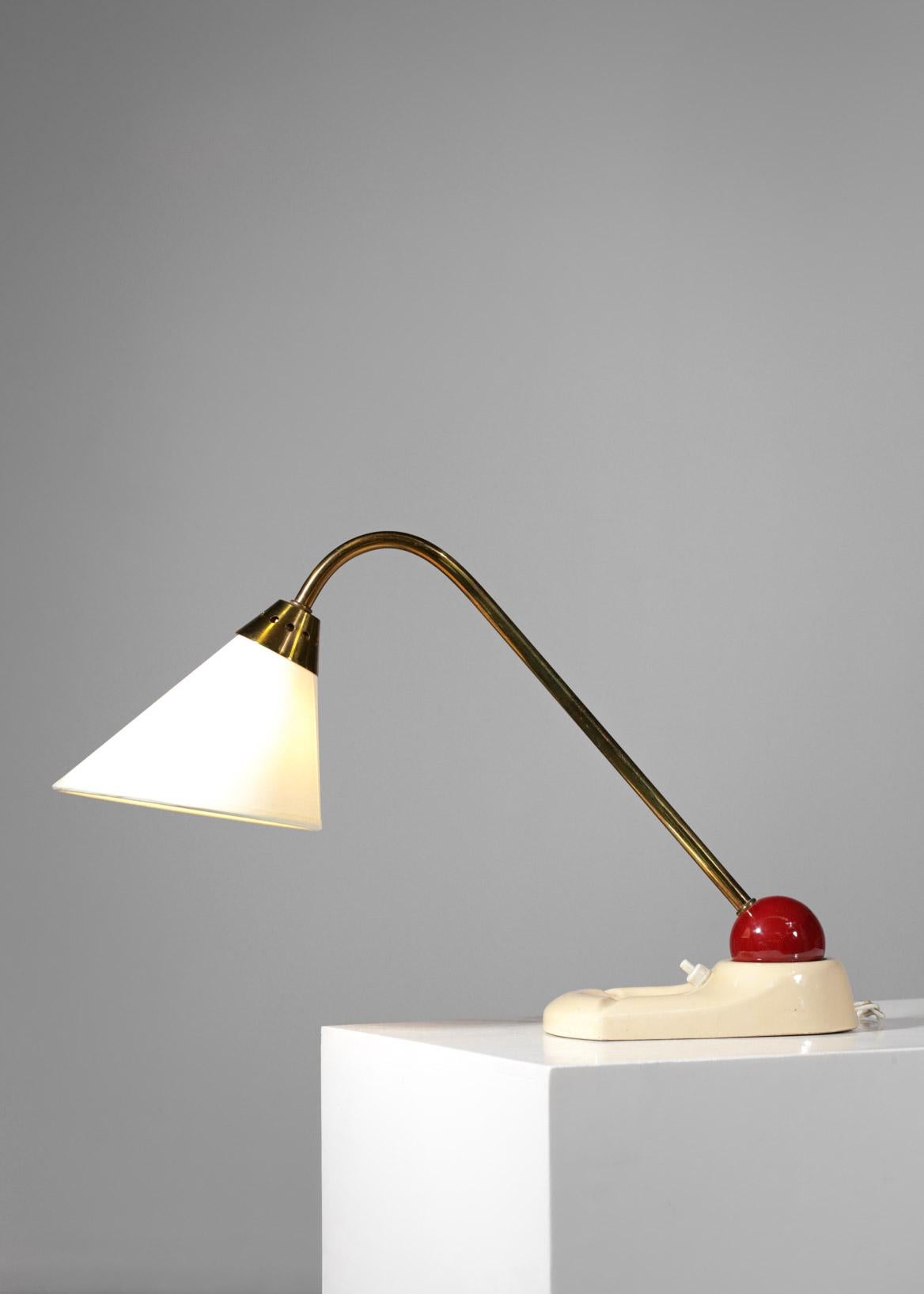 French Ceramic Table Lamp 60's Ball in Style of George Jouve Vintage Brass 7