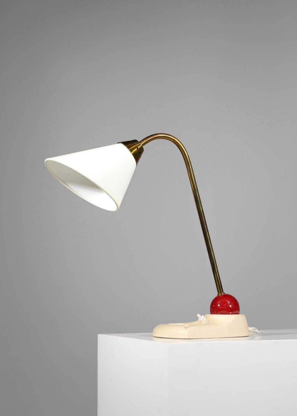 Mid-Century Modern French Ceramic Table Lamp 60's Ball in Style of George Jouve Vintage Brass