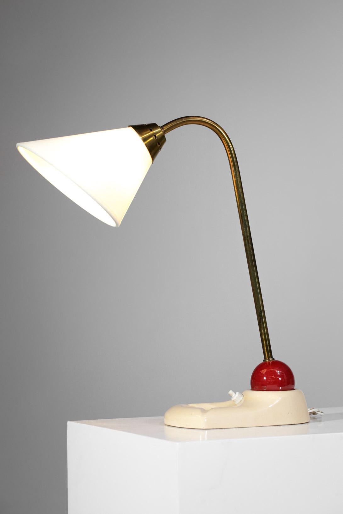 Mid-20th Century French Ceramic Table Lamp 60's Ball in Style of George Jouve Vintage Brass