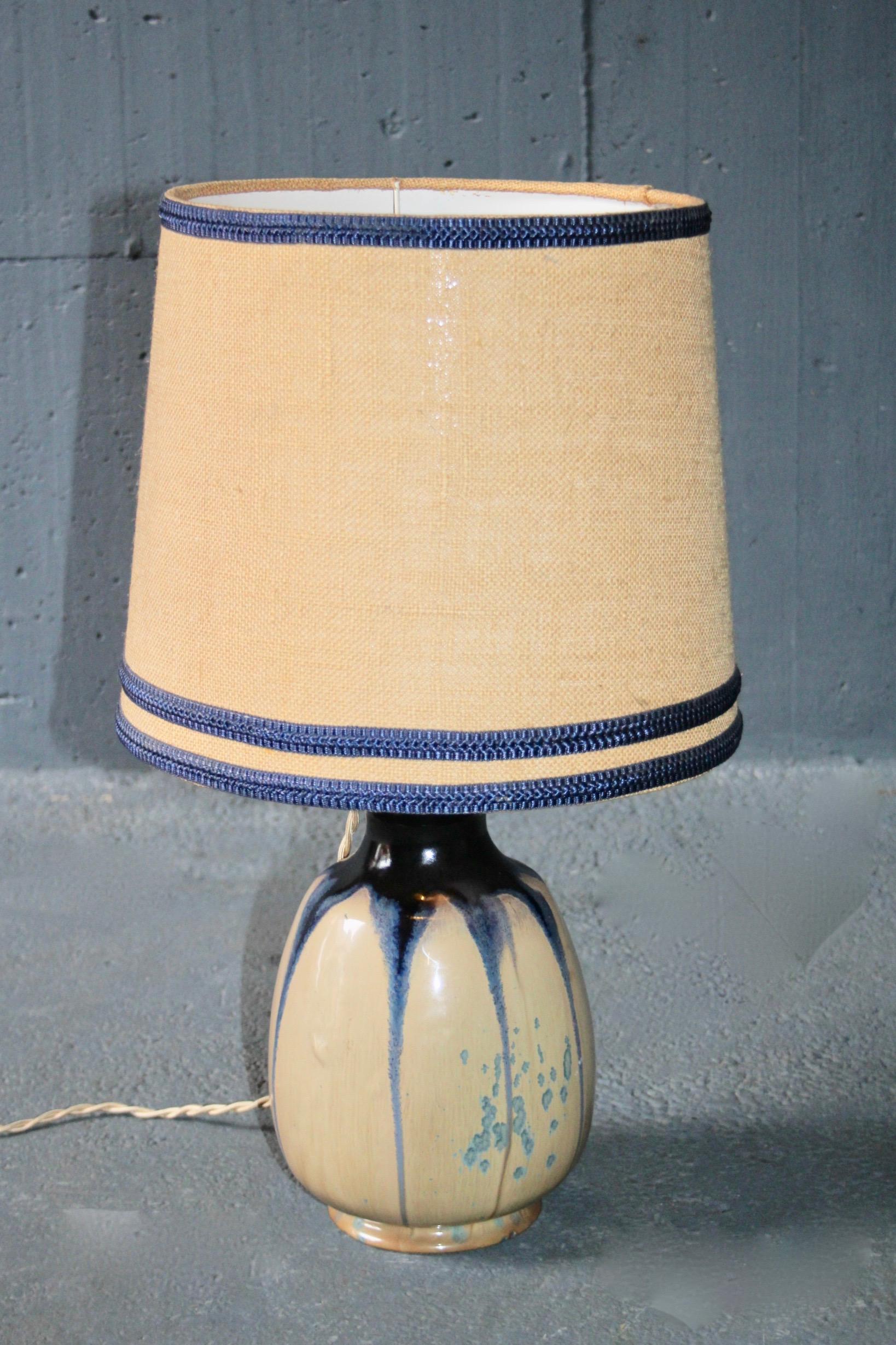 French ceramic table lamp, dimension with out shade height 30 diameter 17 cm.