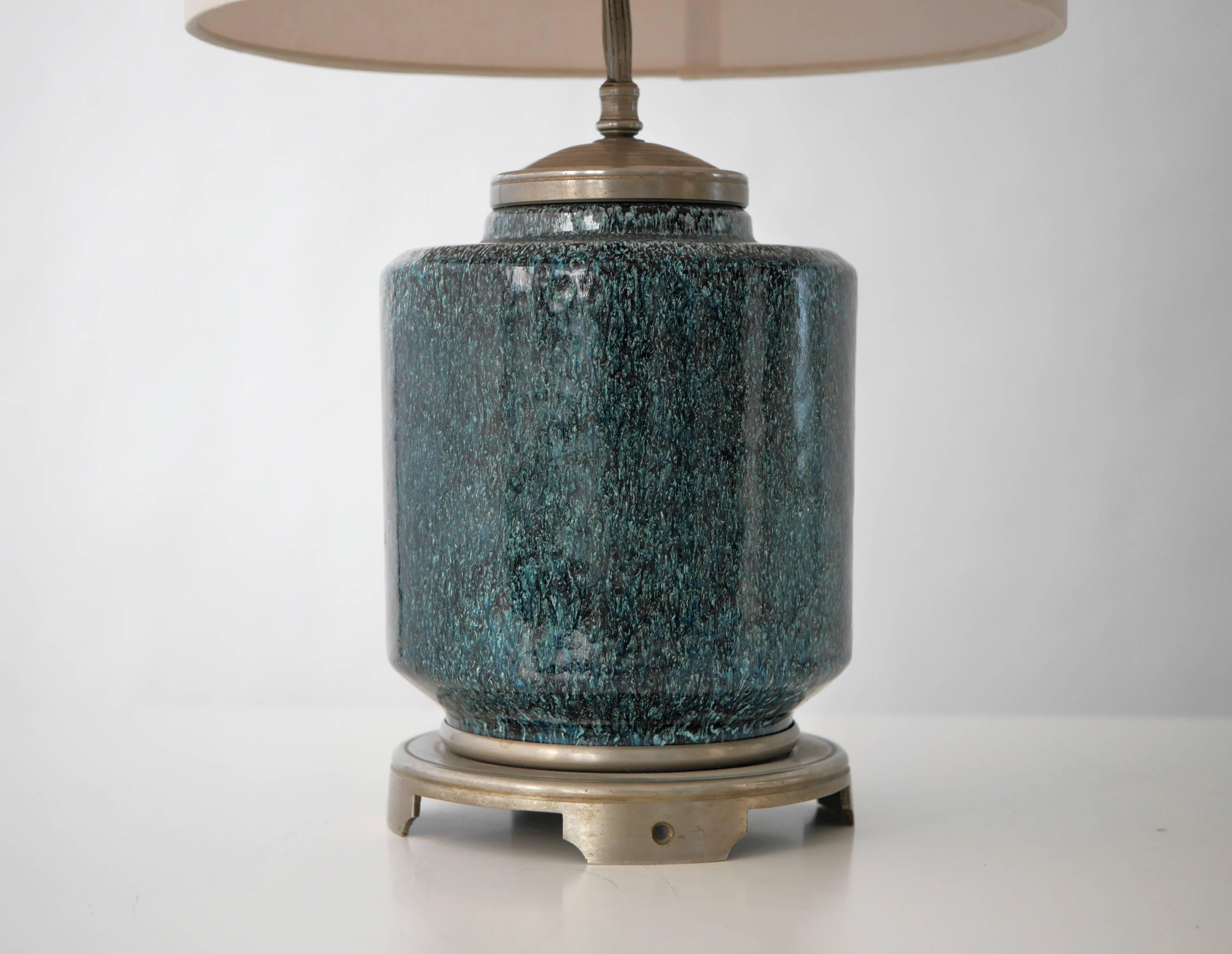 Plated French Ceramic Table Lamp For Sale