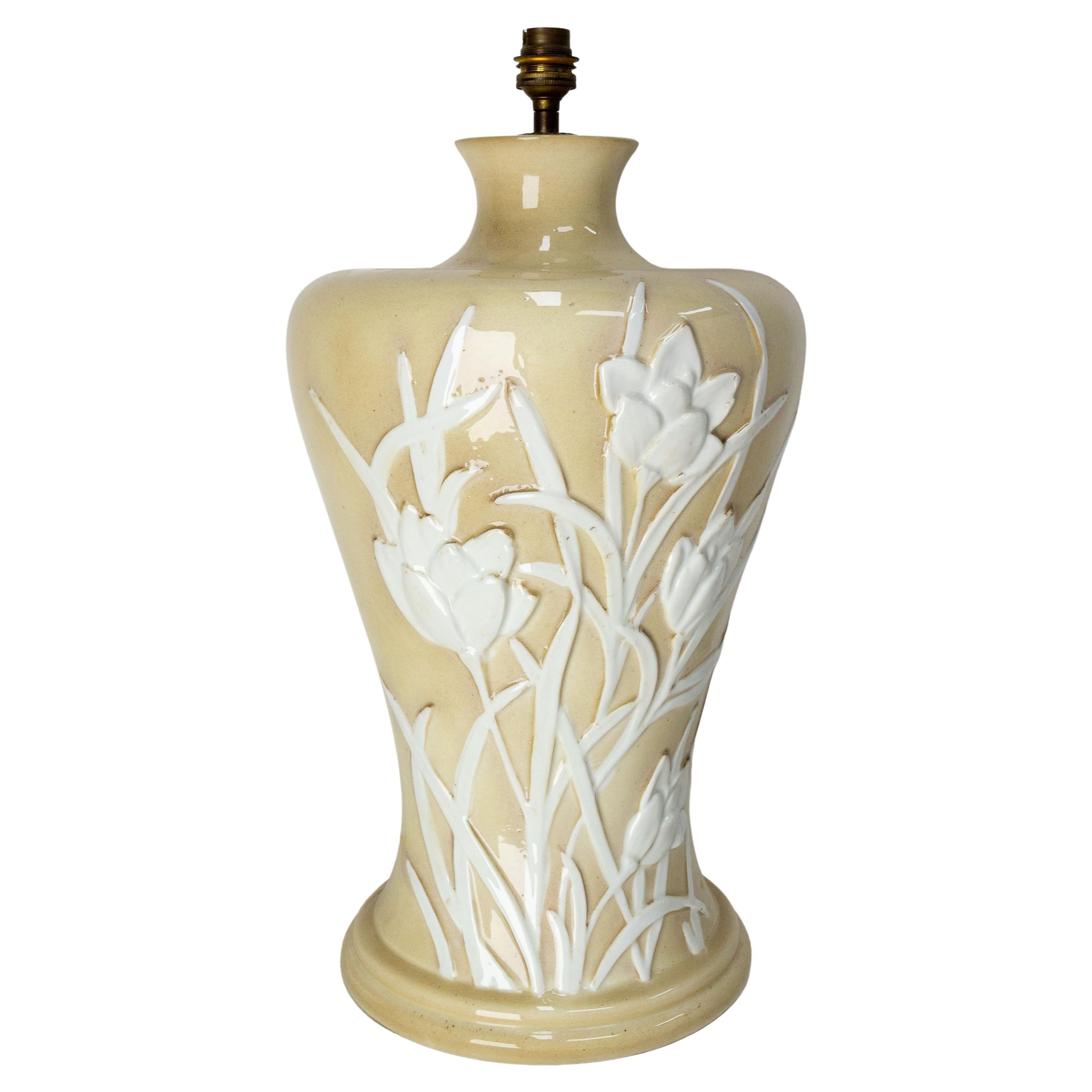 French Ceramic Table Lamp with Flowers, Mid-Century For Sale