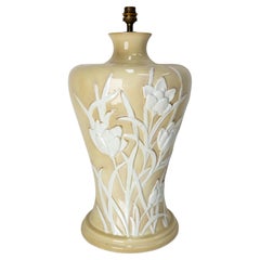 French Ceramic Table Lamp with Flowers, Mid-Century