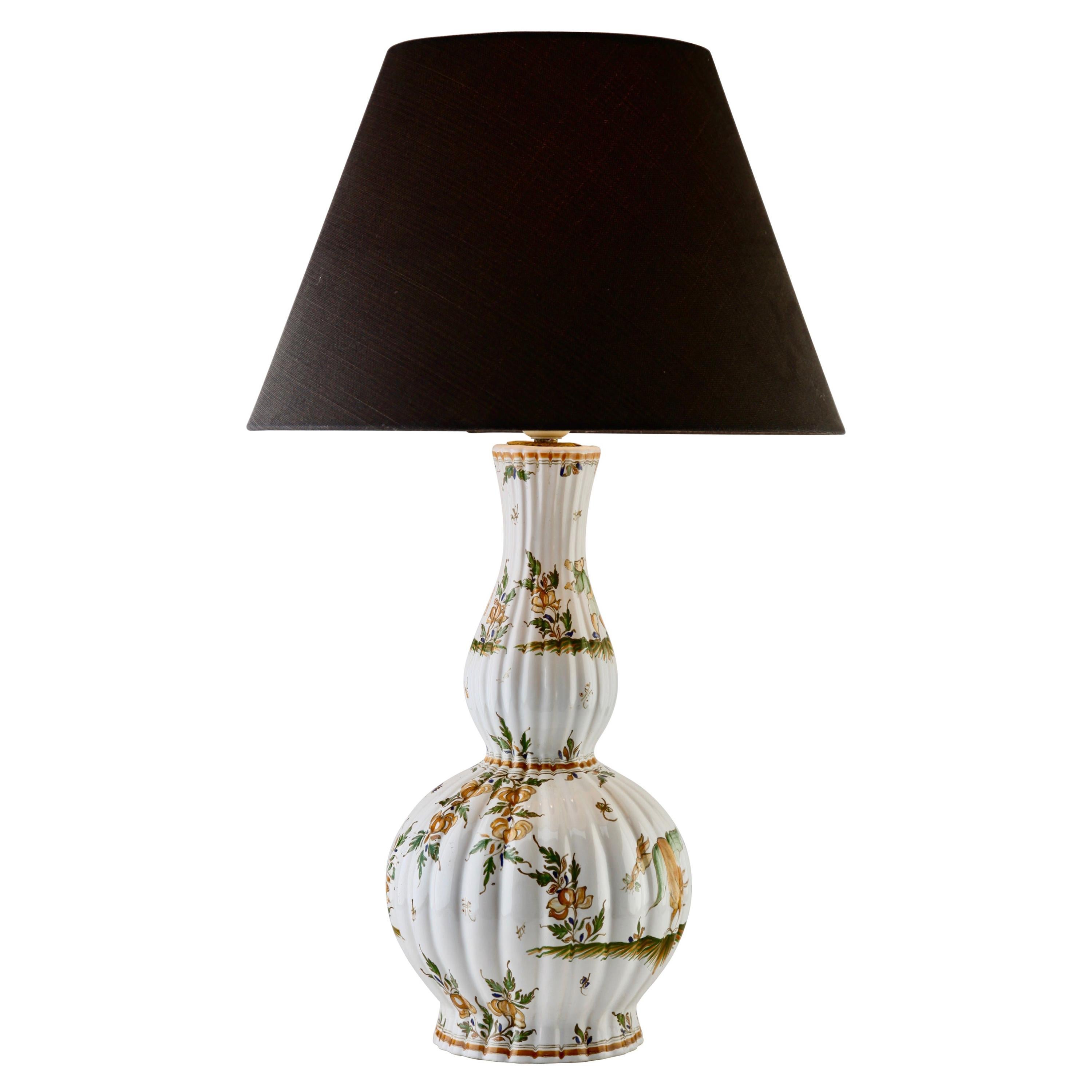French Ceramic Table Lamp with Hand Painted Decoration, 1930s