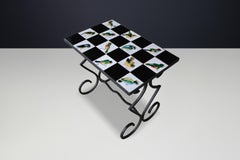French Ceramic Tile and Wrought Iron Table with Bird Motif, 1950s