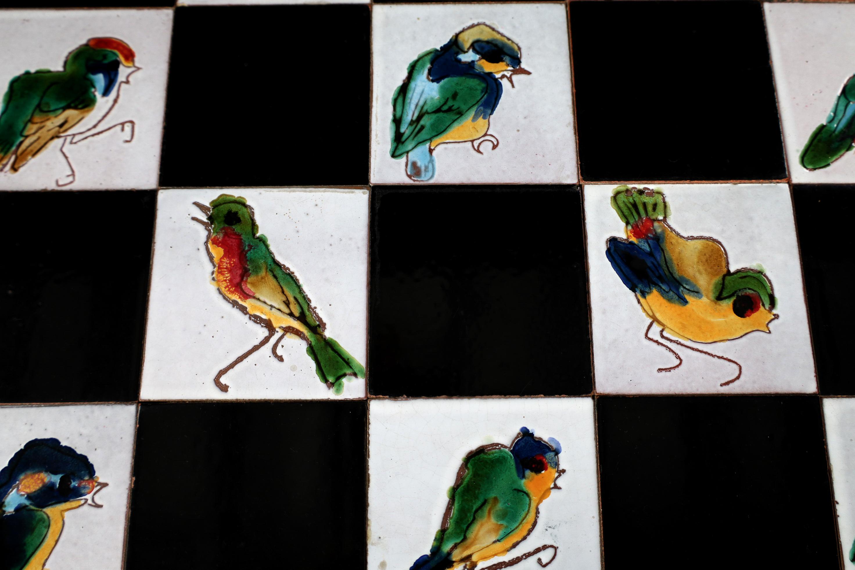 French Ceramic Tile and Wrought Iron Table with Bird Motif, 1950s For Sale 3