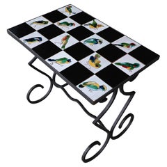 French Ceramic Tile and Wrought Iron Table with Bird Motif, 1950s