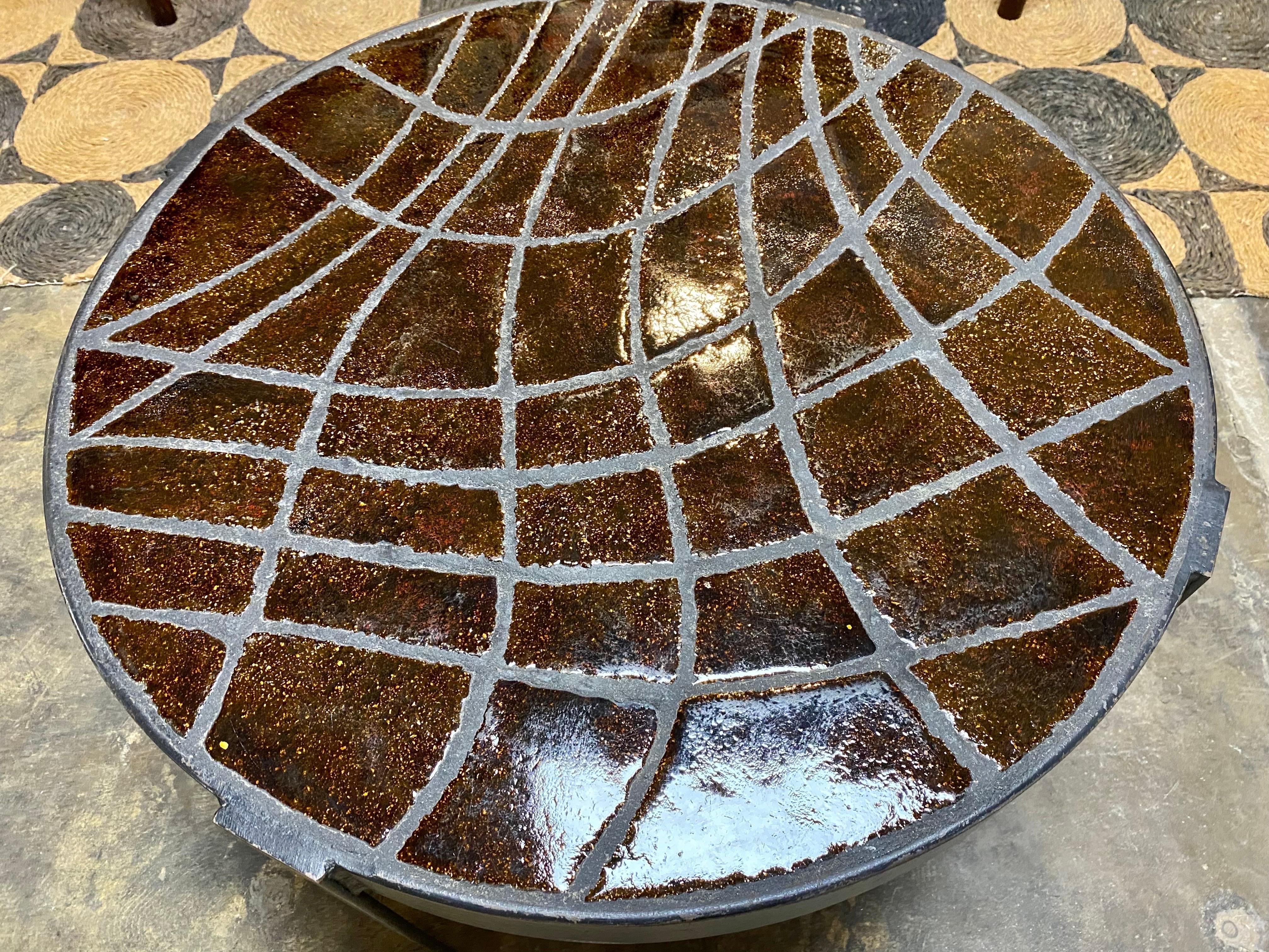 French Ceramic Tile Cocktail Table In The Manner of Roger Capron In Good Condition For Sale In San Antonio, TX