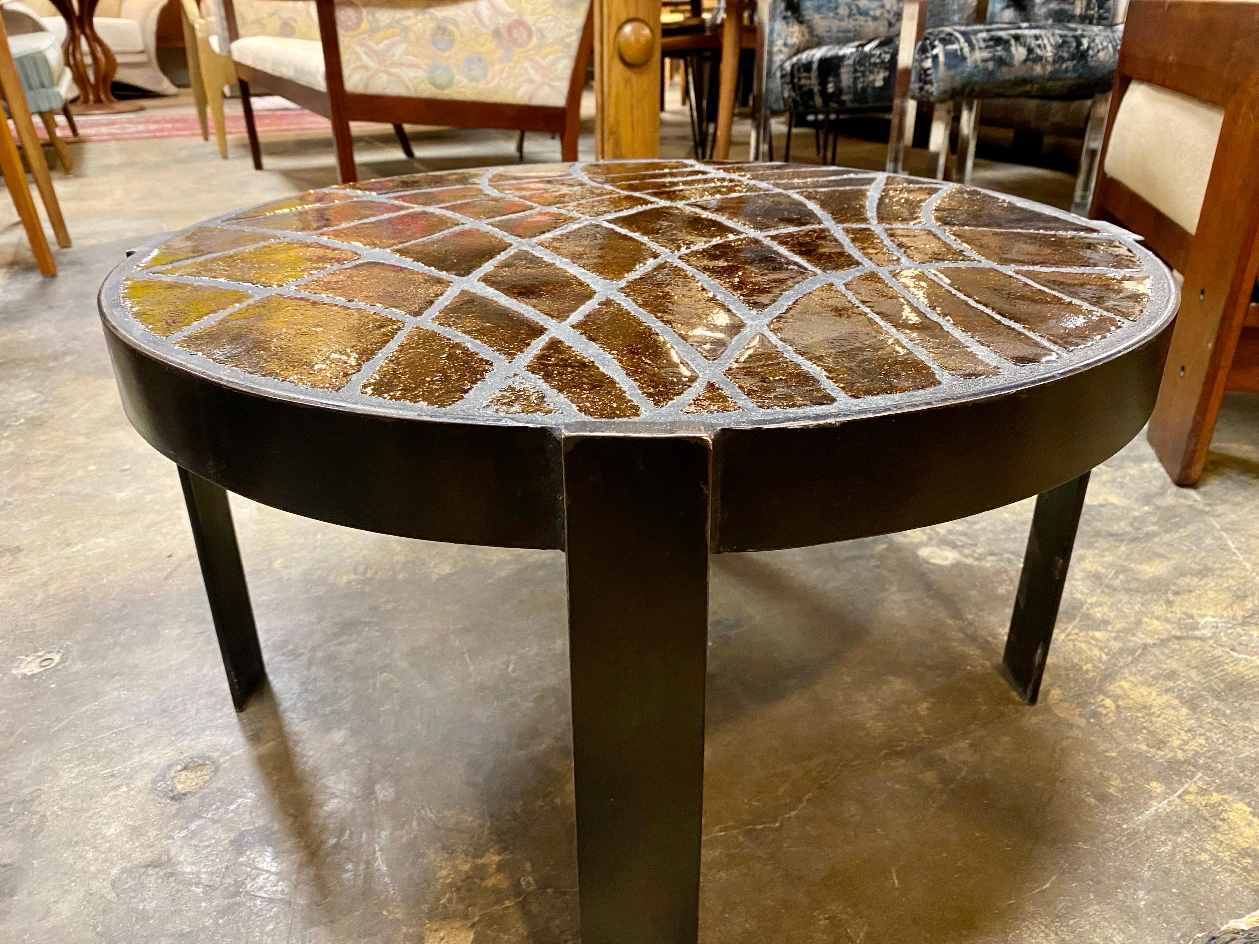 20th Century French Ceramic Tile Cocktail Table In The Manner of Roger Capron For Sale