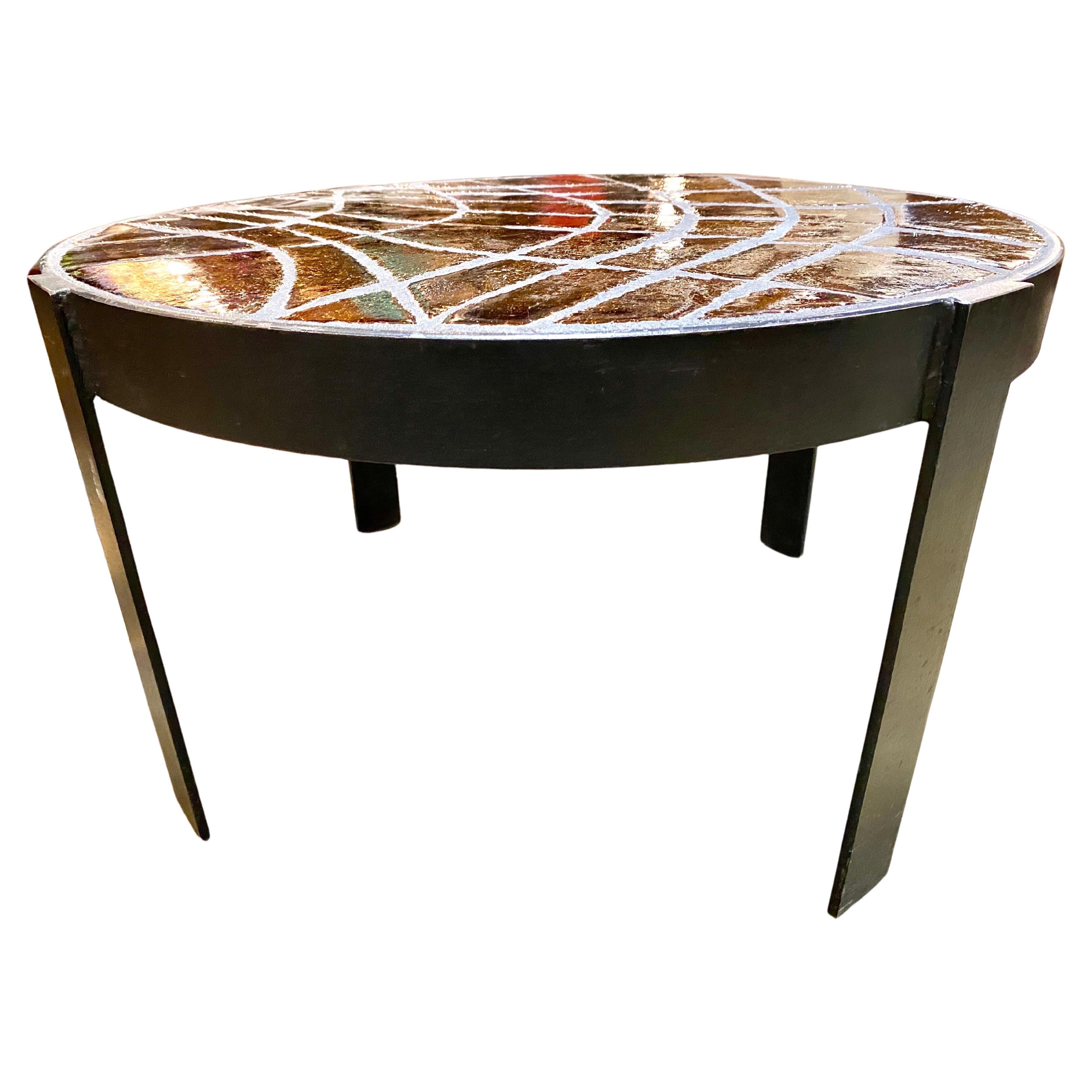 French Ceramic Tile Cocktail Table In The Manner of Roger Capron For Sale