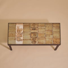 French Ceramic Tile Coffee Table with Bird Motif by Roger Capron, 1960s