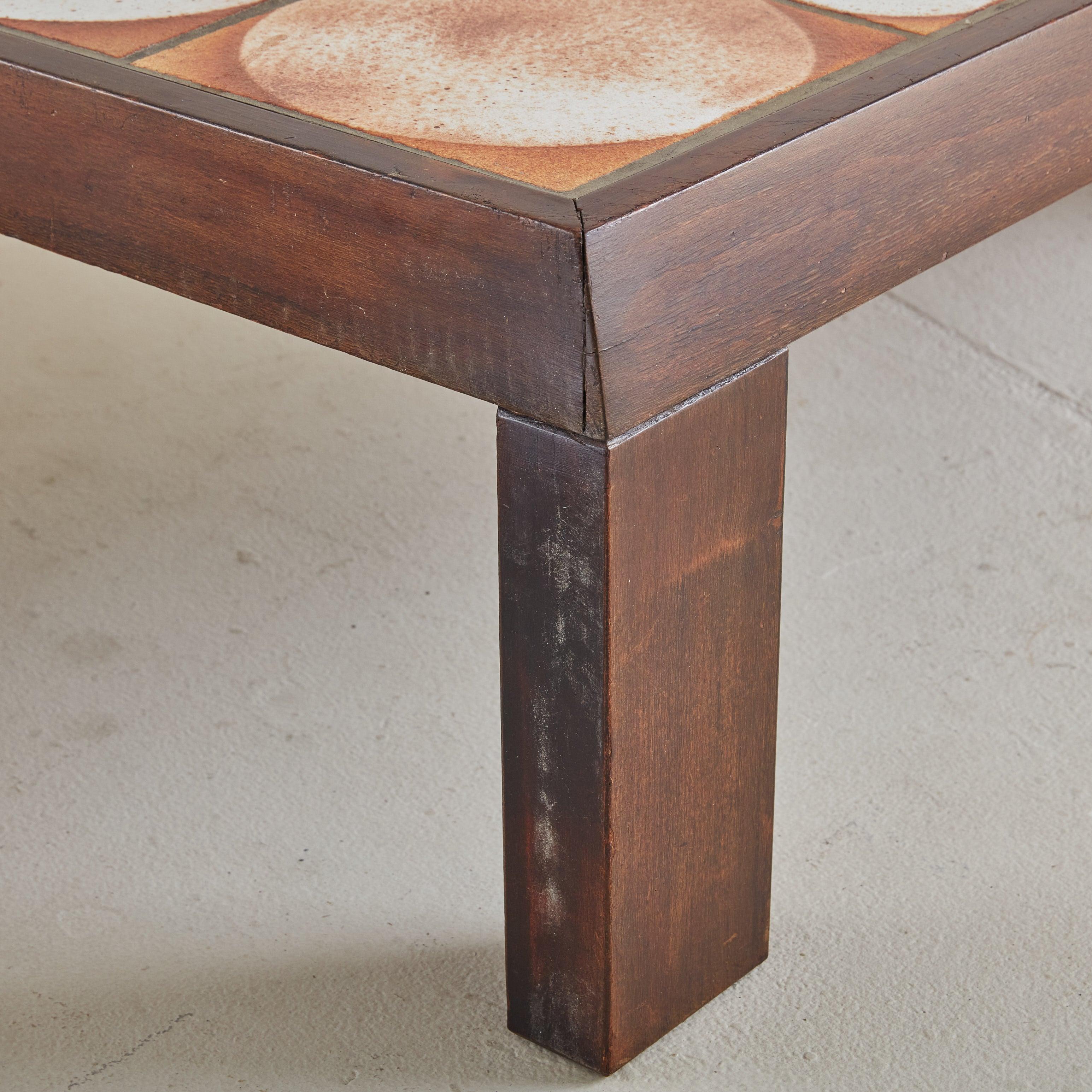 French Ceramic Tile Coffee Table with Dark Wood Finish, 1950s 6