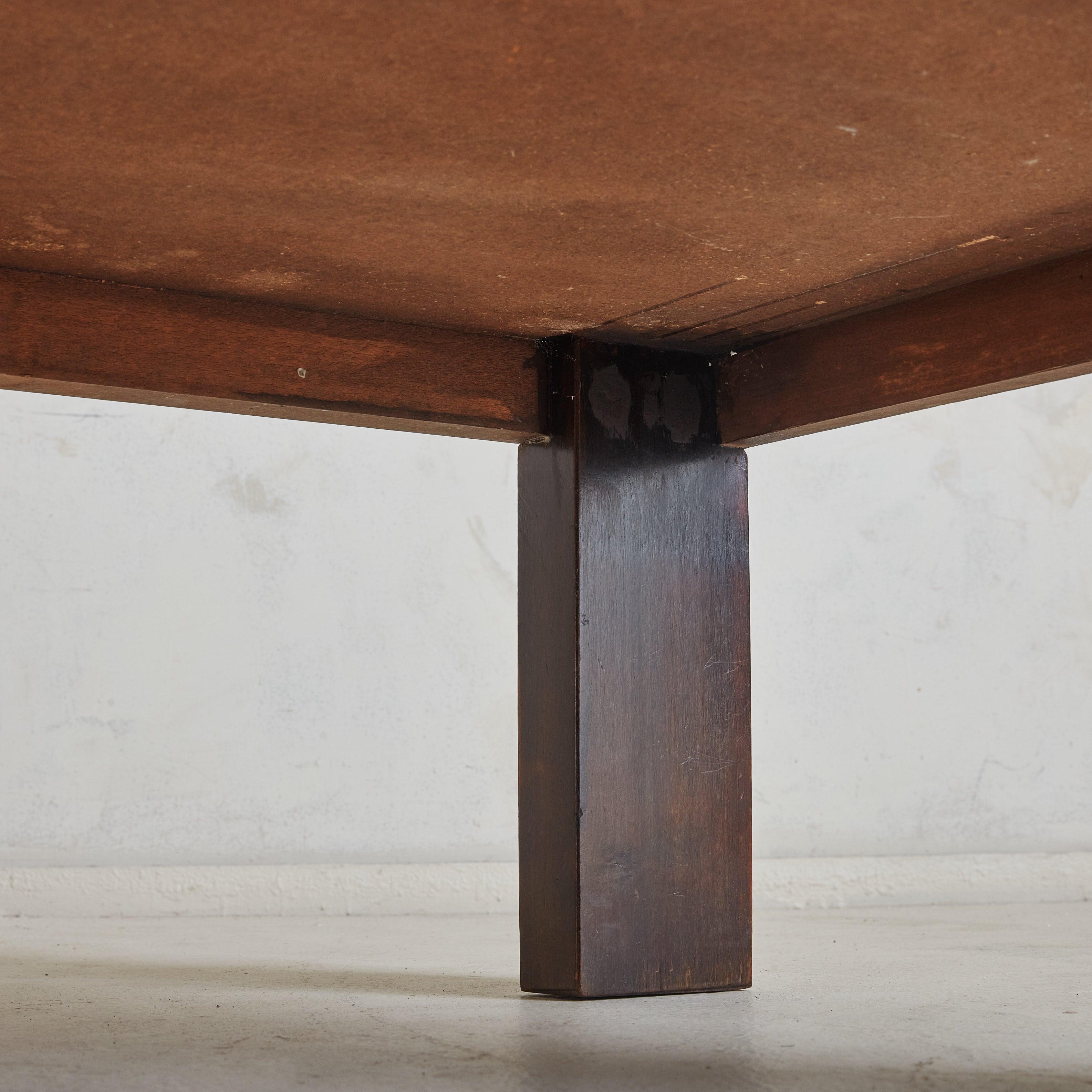 Mid-20th Century French Ceramic Tile Coffee Table with Dark Wood Finish, 1950s
