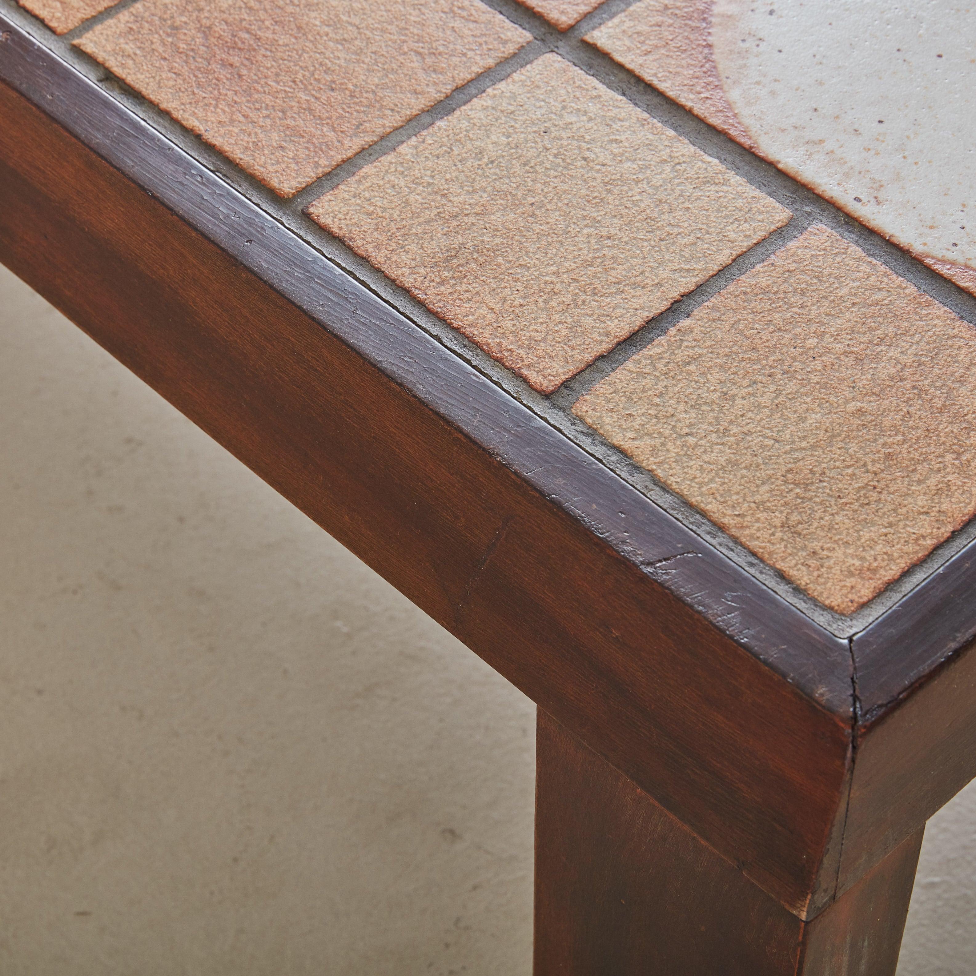French Ceramic Tile Coffee Table with Dark Wood Finish, 1950s 2