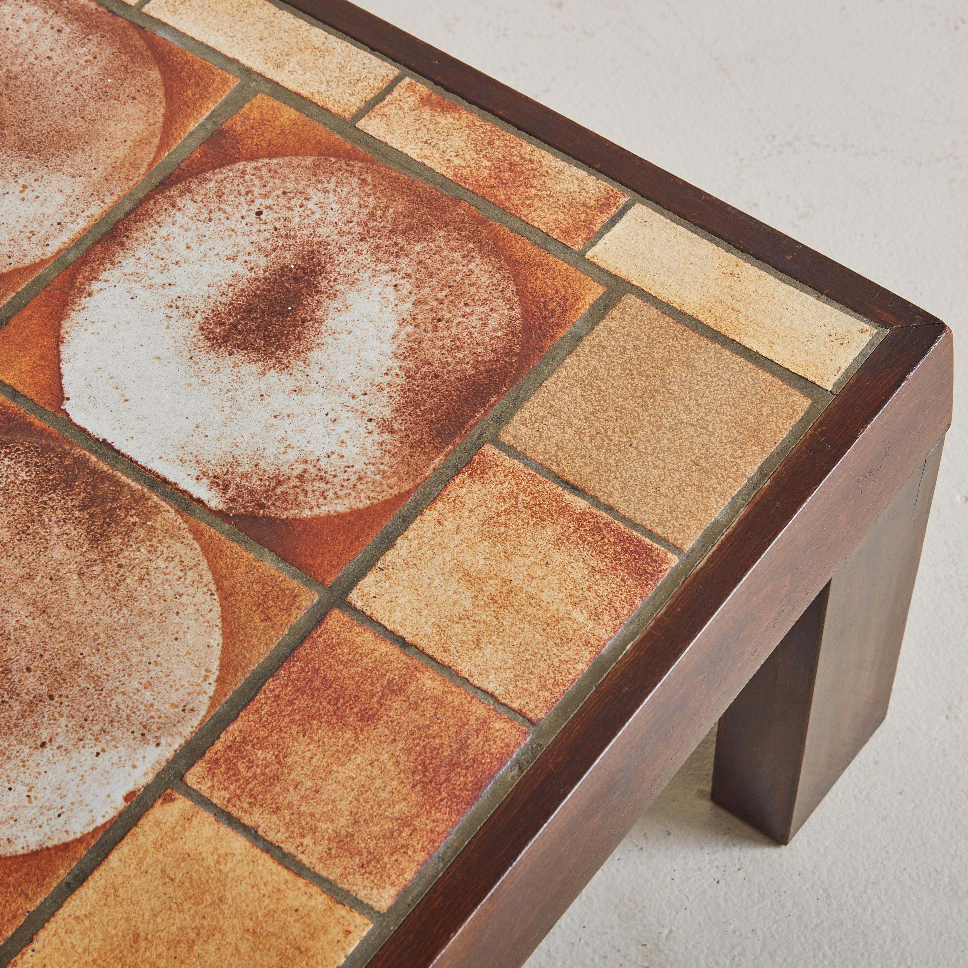 French Ceramic Tile Coffee Table with Dark Wood Finish, 1950s 3