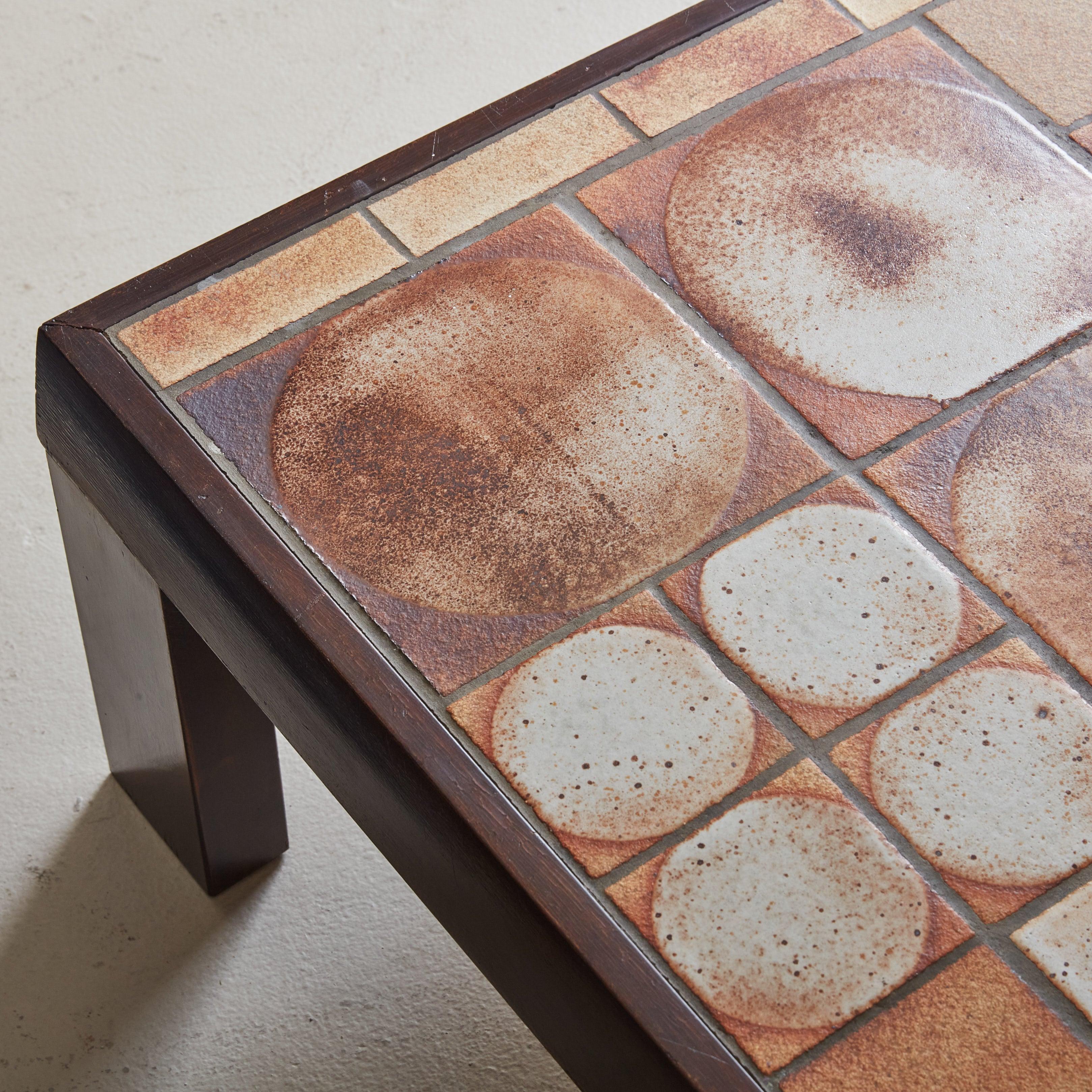 French Ceramic Tile Coffee Table with Dark Wood Finish, 1950s 4