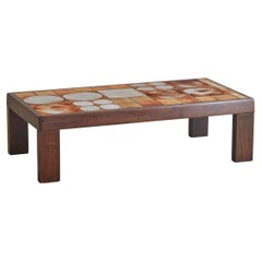 French Ceramic Tile Coffee Table with Dark Wood Finish, 1950s