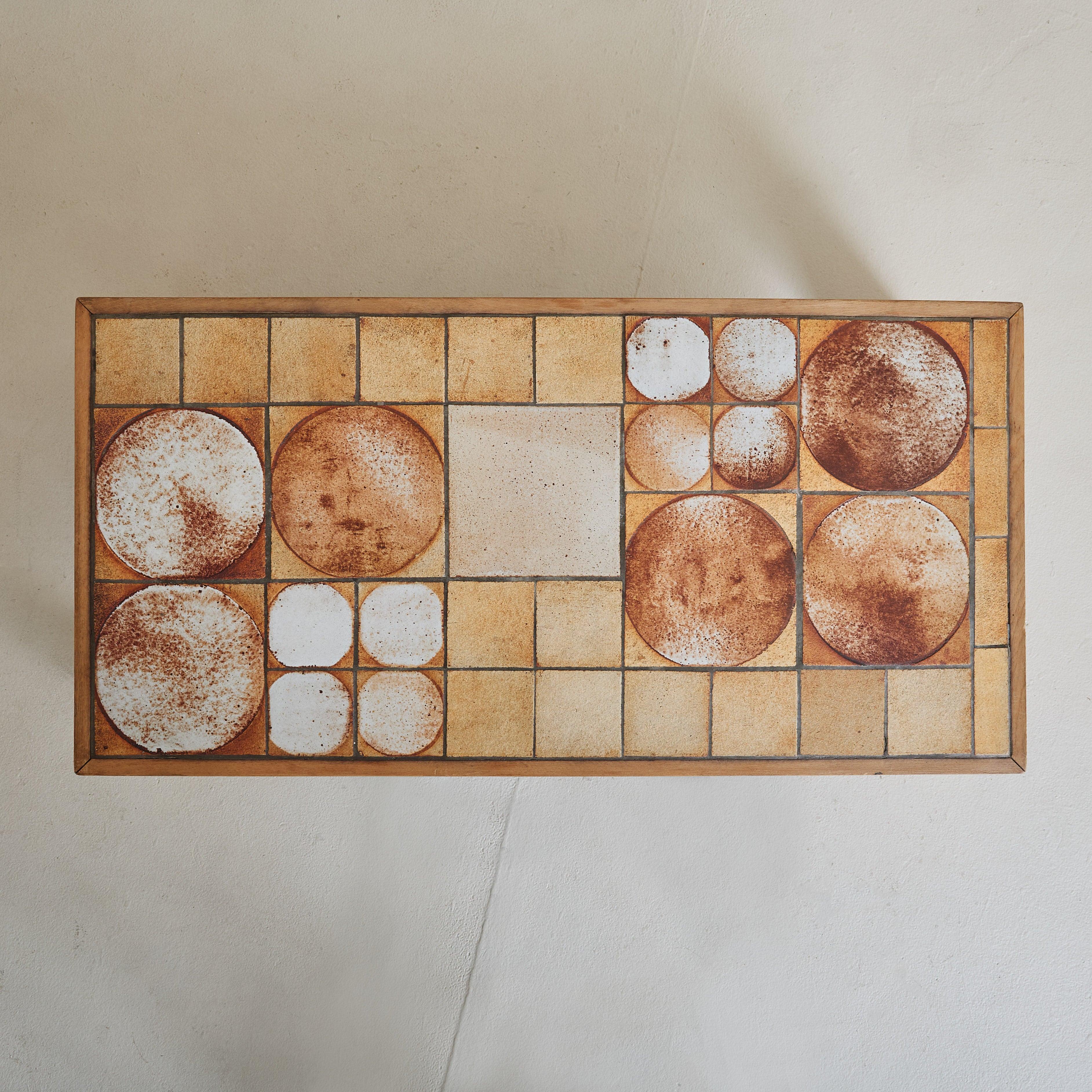 French Ceramic Tile Coffee Table with Light Wood Finish, 1950s 4