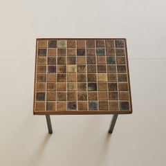 French Ceramic Tile Side Table with Metal Legs, 1970s