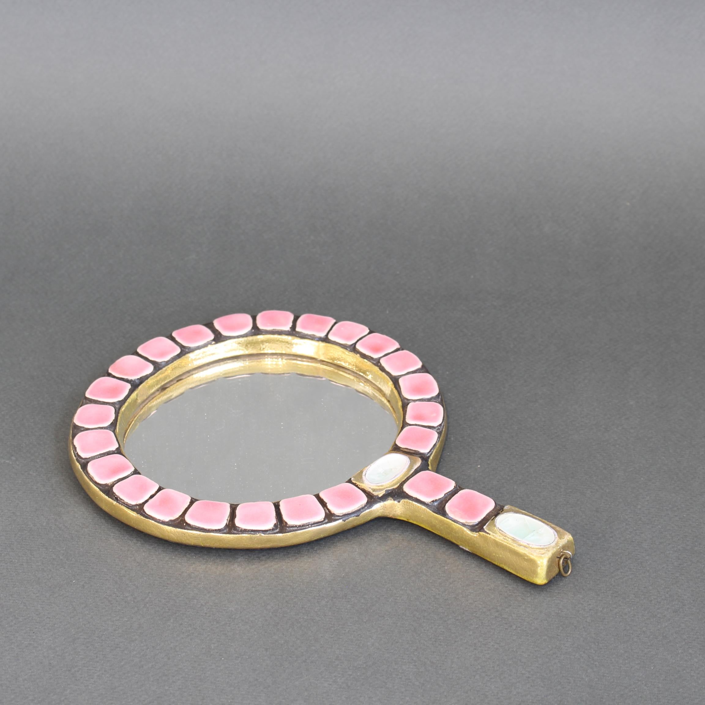 French Ceramic Tiled Hand Mirror by Mithé Espelt (circa 1970s) 8