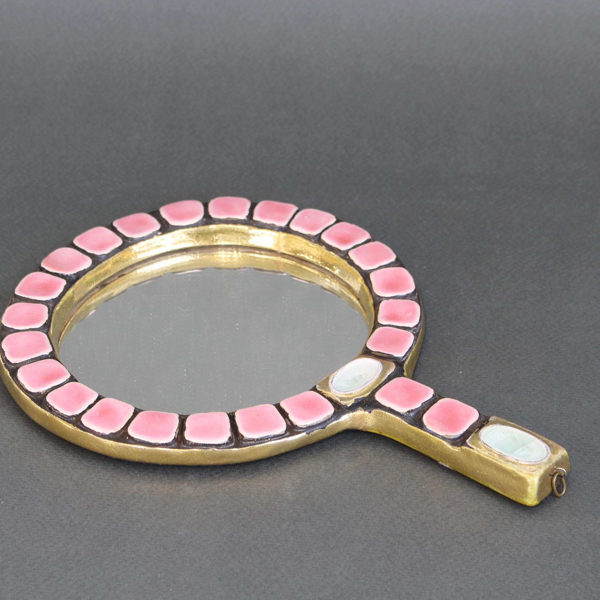 French Ceramic Tiled Hand Mirror by Mithé Espelt (circa 1970s) 9