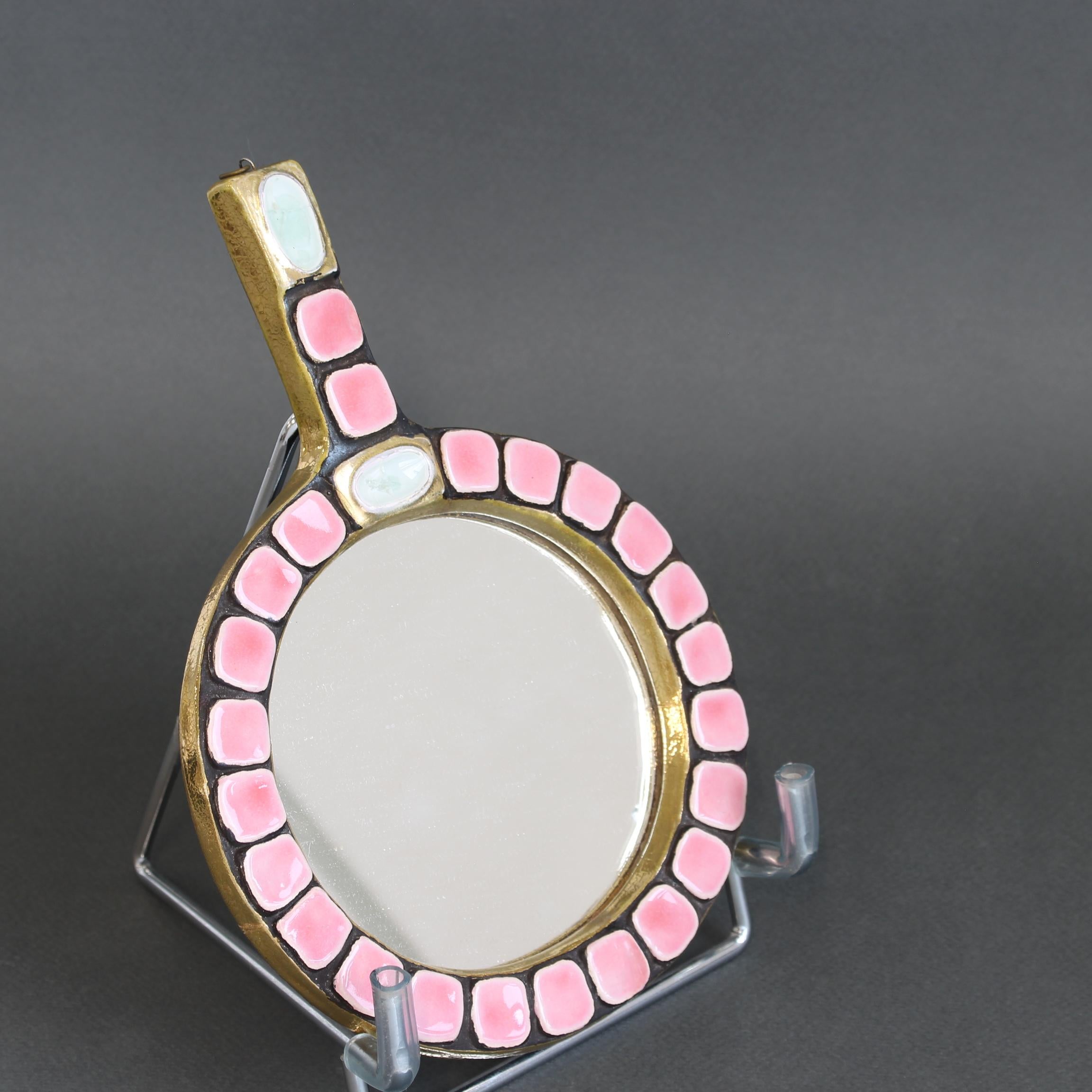 French Ceramic Tiled Hand Mirror by Mithé Espelt (circa 1970s) 3