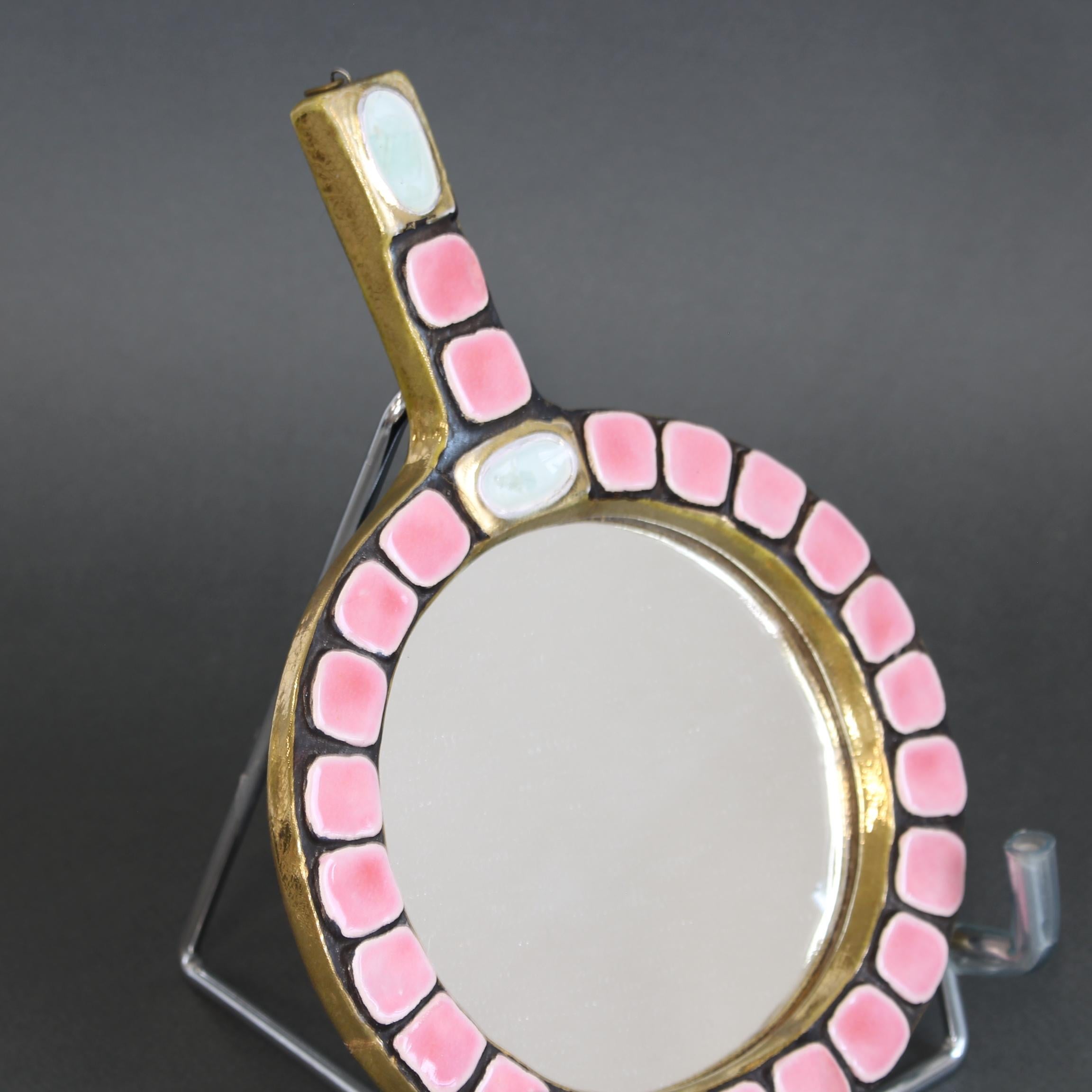 French Ceramic Tiled Hand Mirror by Mithé Espelt (circa 1970s) 4