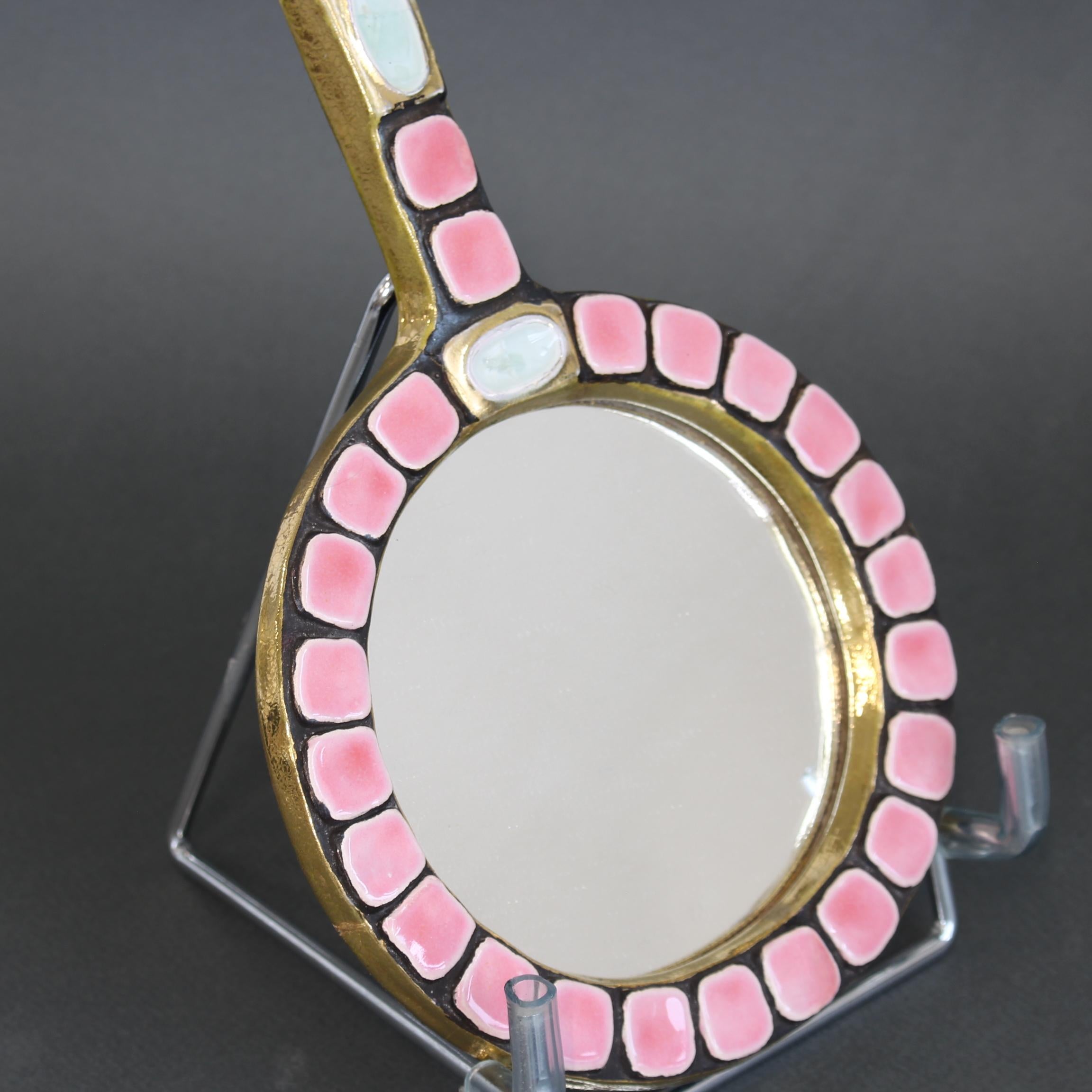French Ceramic Tiled Hand Mirror by Mithé Espelt (circa 1970s) 5
