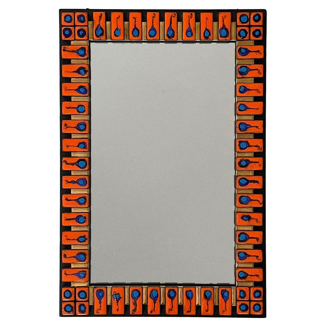 French Ceramic Tiled Wall Mirror in the style of François Lembo 