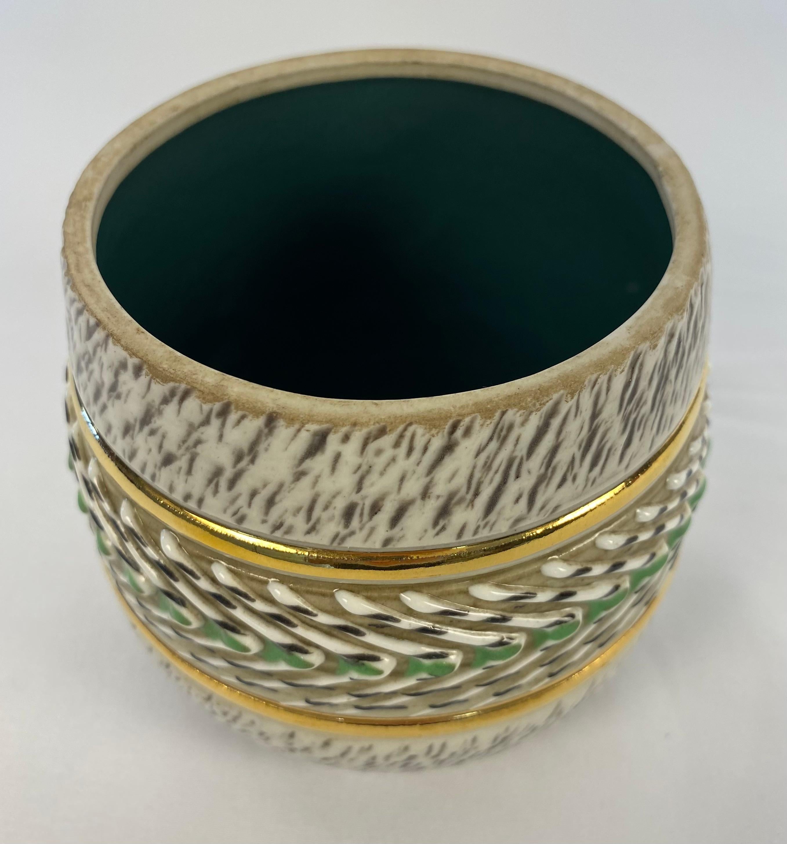 French Ceramic Tobacco Pot or Ceramic Lidded Jewelry Box Signed Lucien Brisdoux In Good Condition For Sale In Miami, FL
