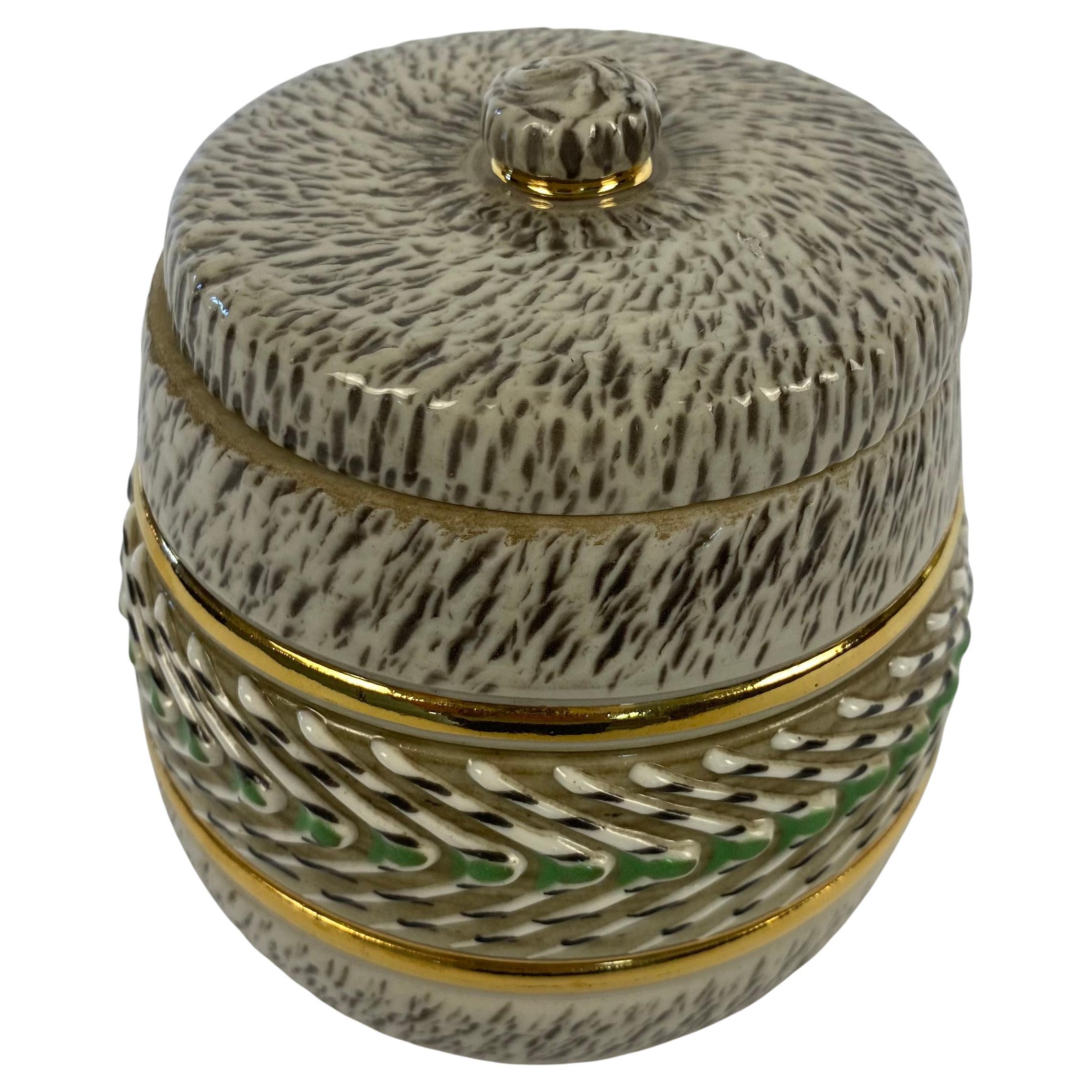 French Ceramic Tobacco Pot or Ceramic Lidded Jewelry Box Signed Lucien Brisdoux