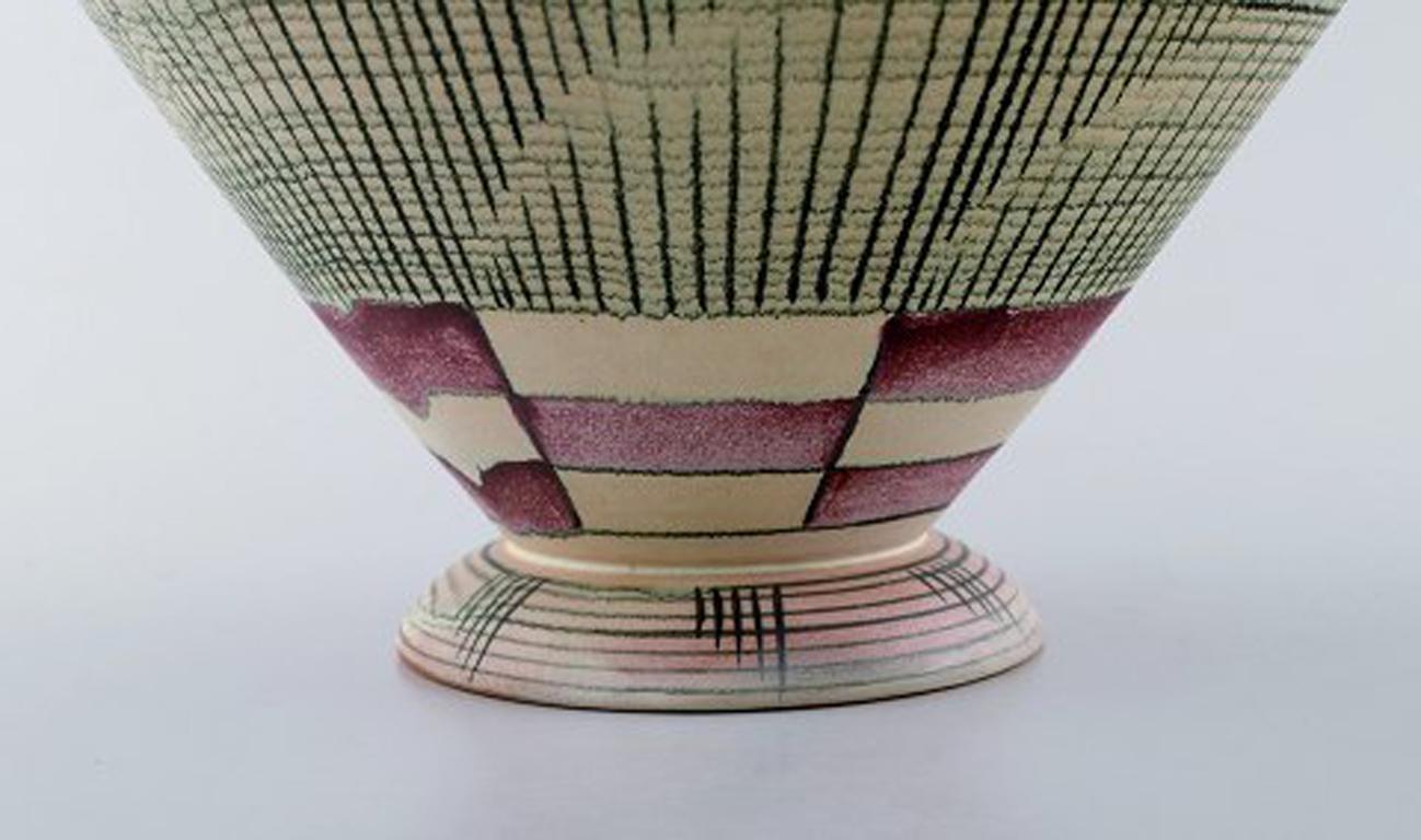 Mid-20th Century French Ceramic Vase, Stylish Design with Geometric Pattern, circa 1940