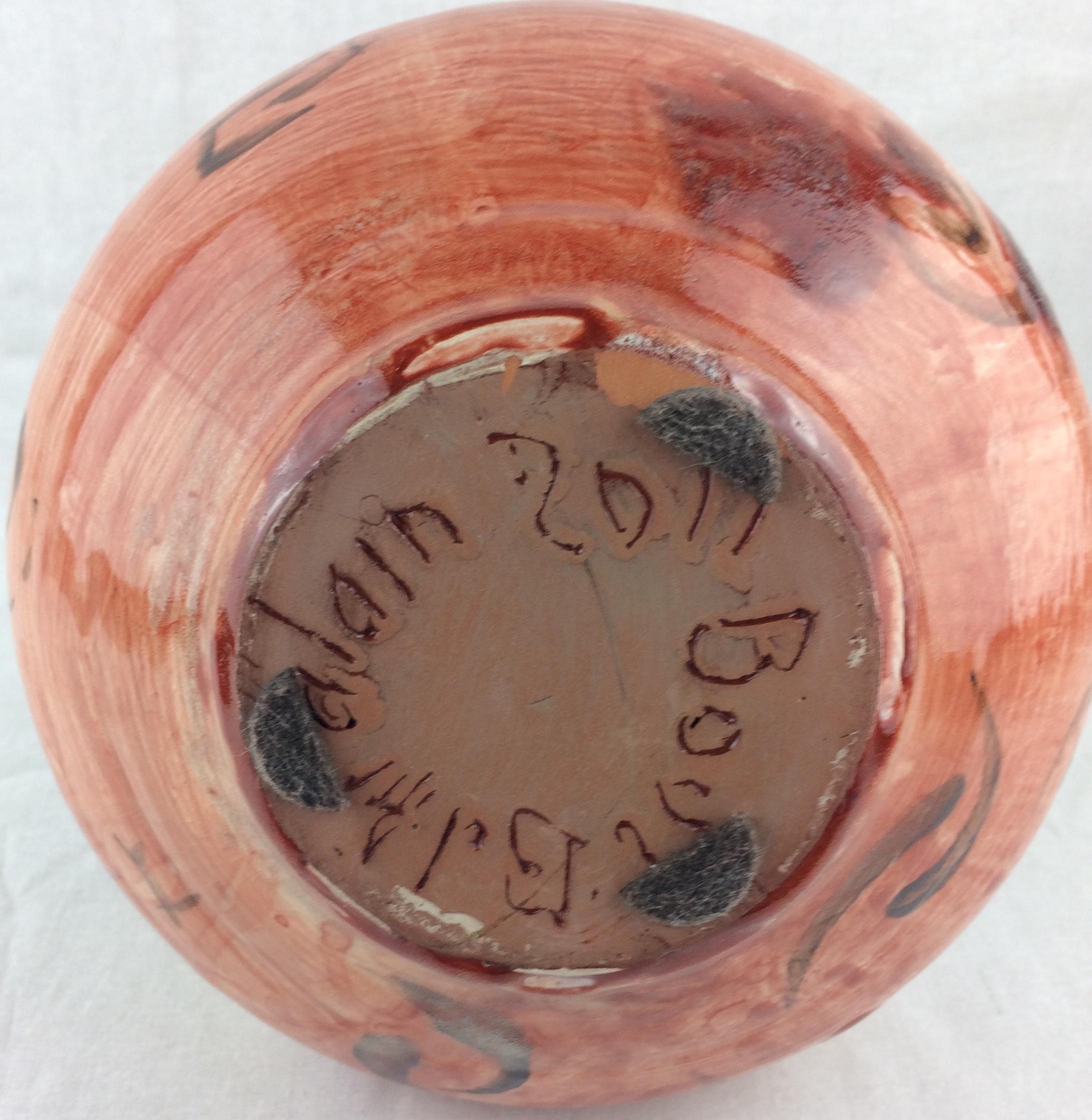 French Ceramic Vase with 3 Handles, Signed 3