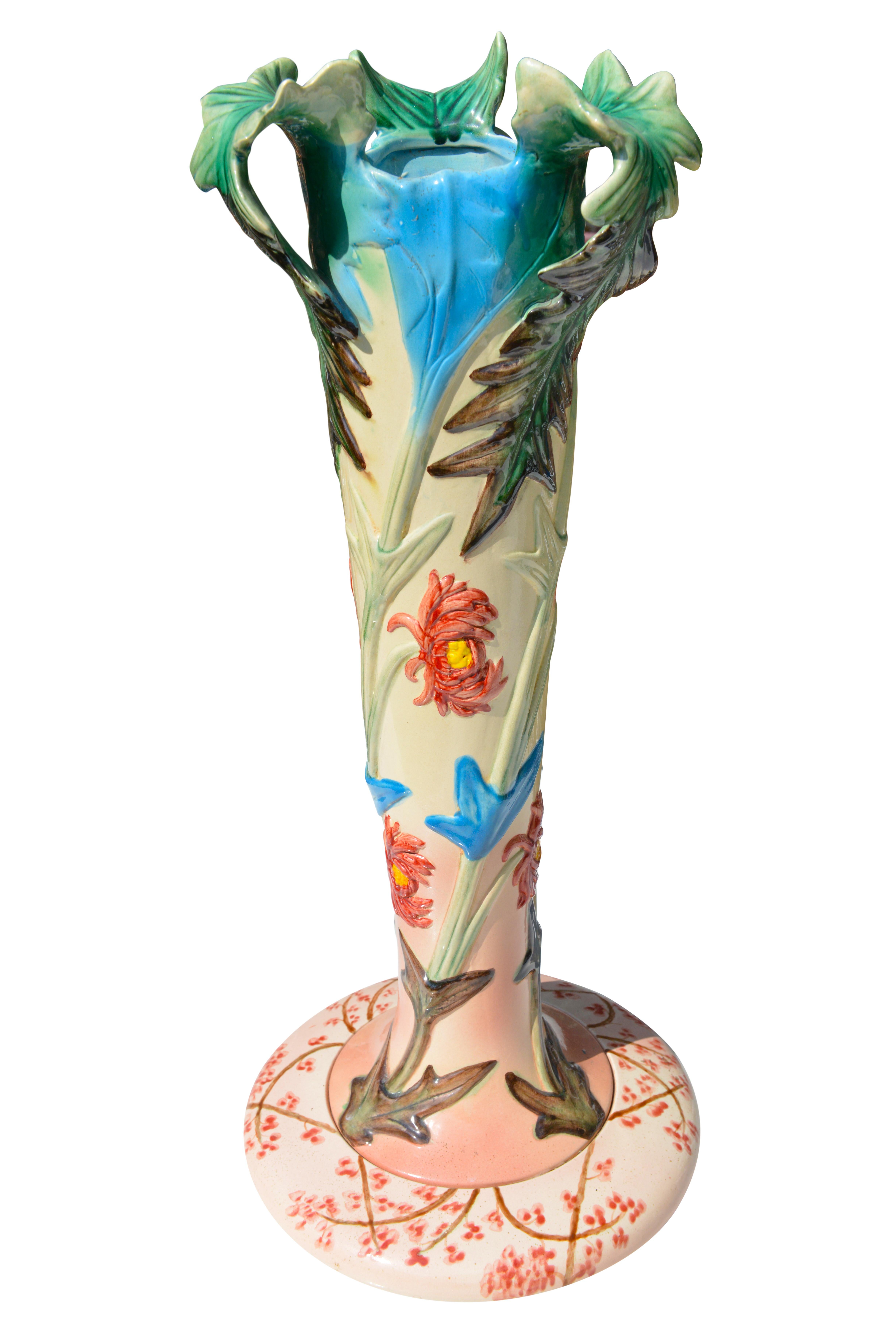 French Ceramic Vase with Flowers Motifs, circa 1900 For Sale 6